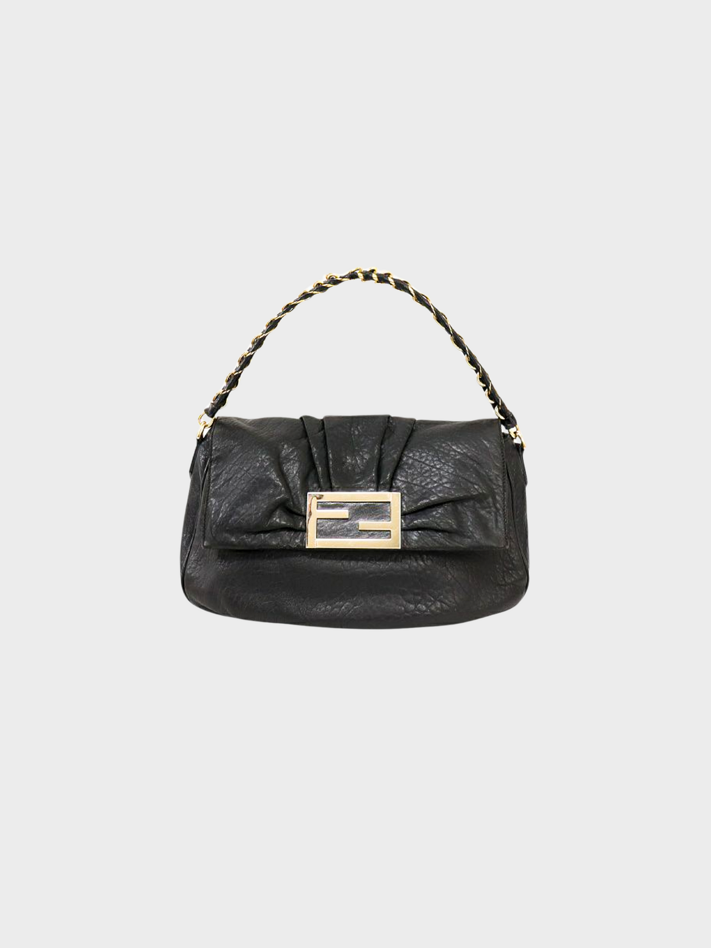 Fendi 2010s Black Leather Chain Shoulder Bag