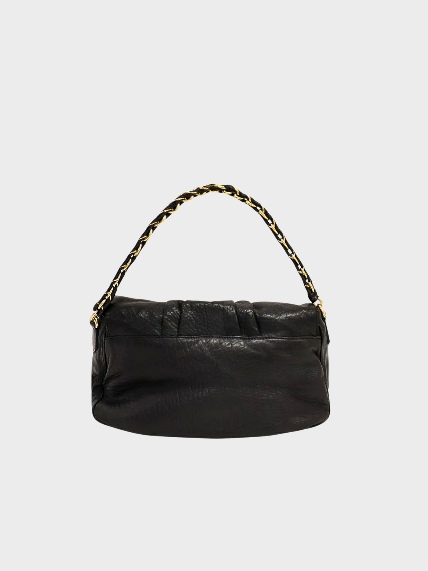 Fendi 2010s Black Leather Chain Shoulder Bag
