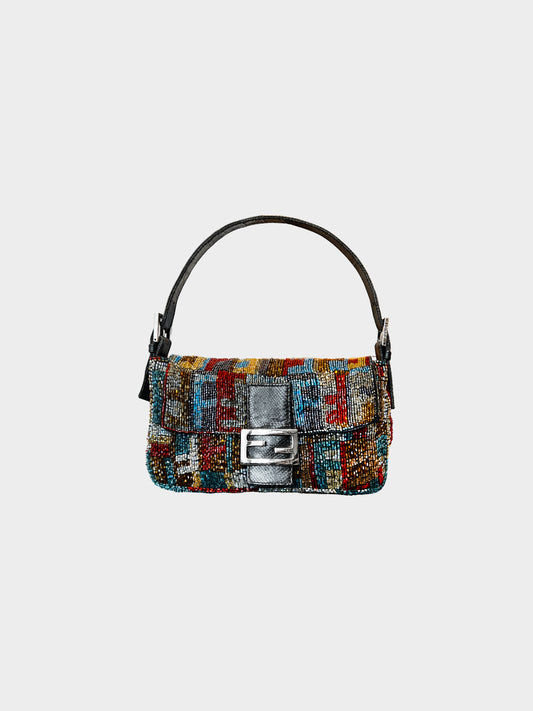 Fendi 2000s Multicolor Beaded Embroidered Baguette