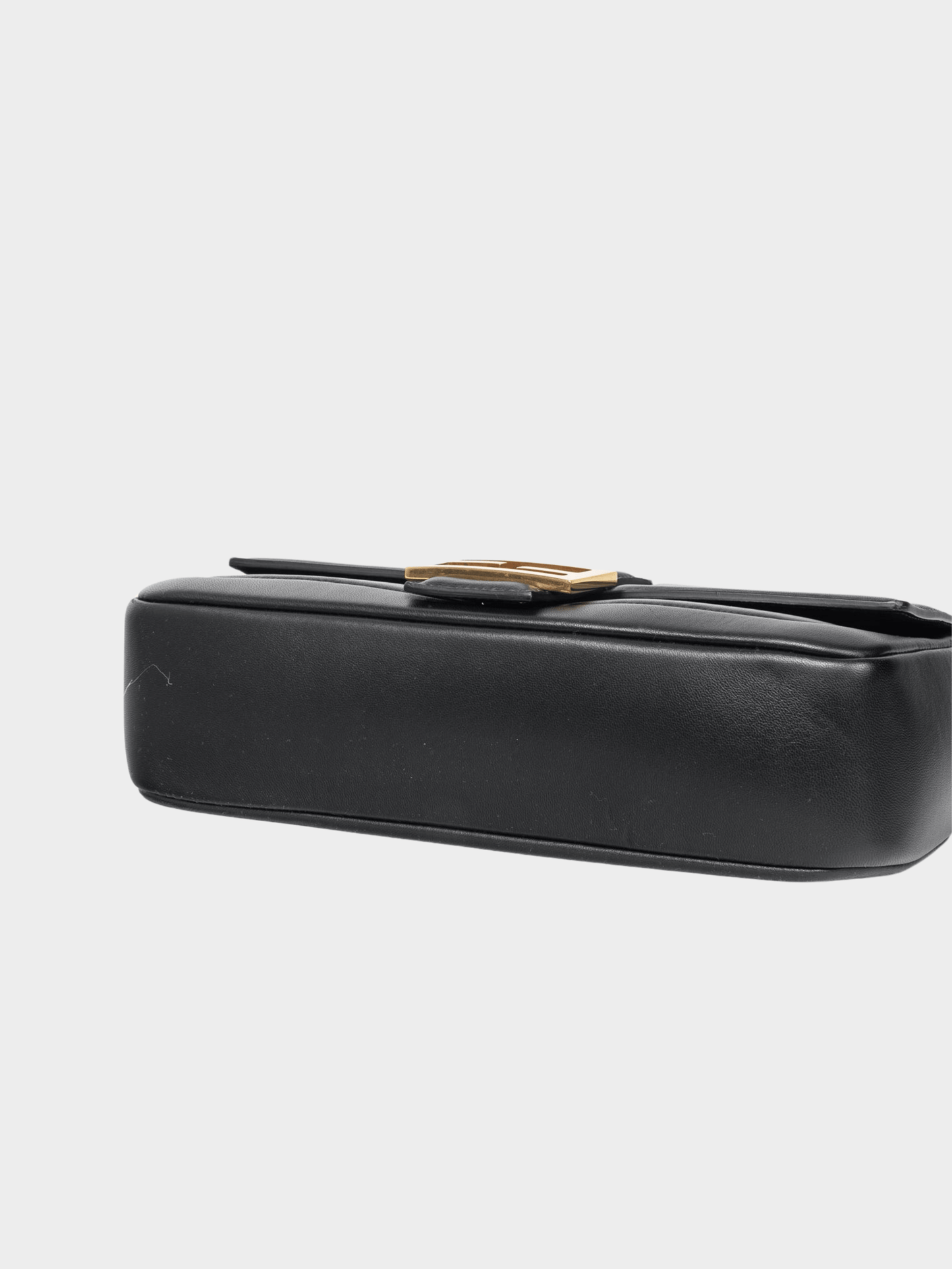 Fendi 2010s Black Baguette Nappa Leather FF Flap Bag
