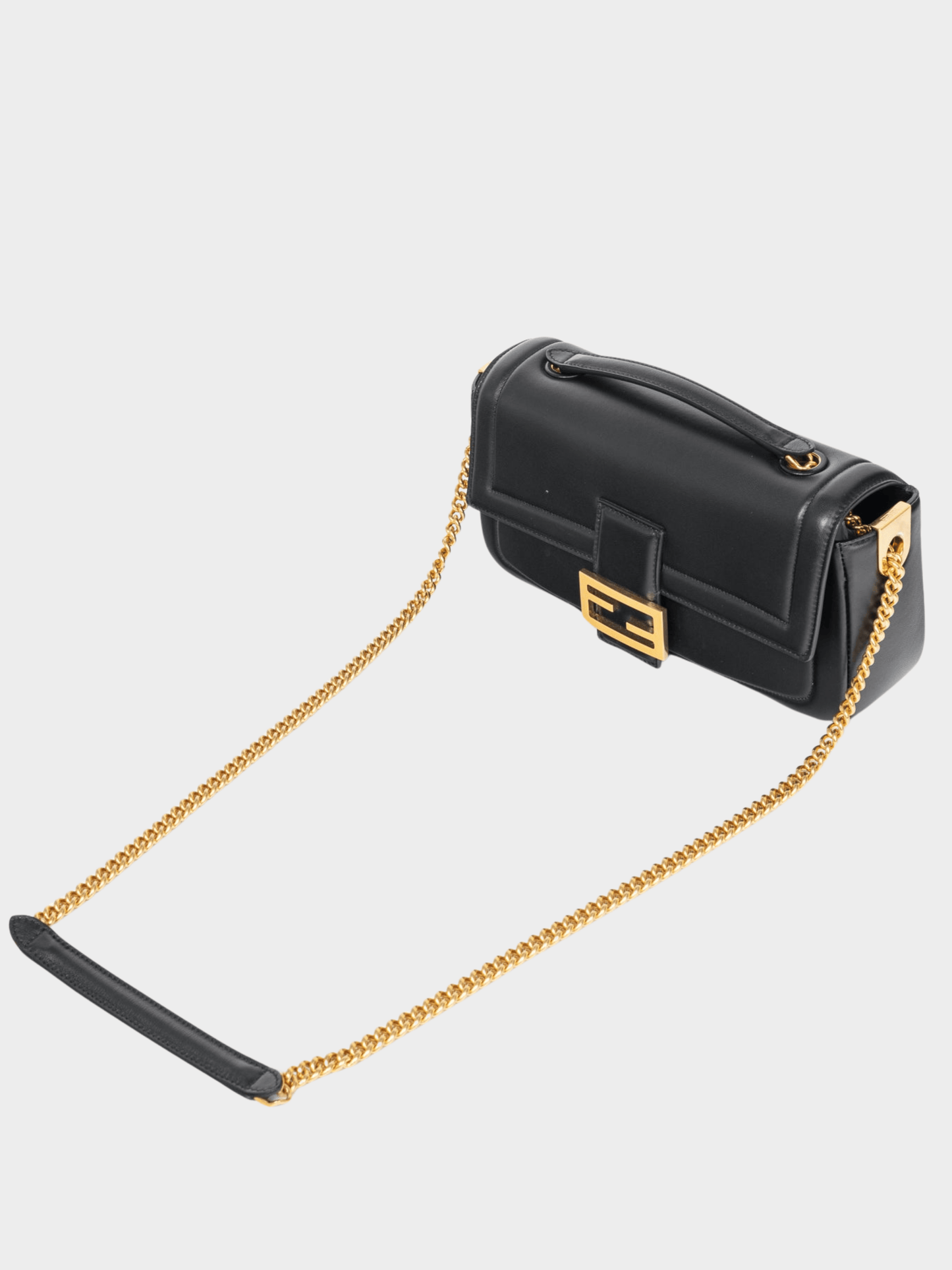 Fendi 2010s Black Baguette Nappa Leather FF Flap Bag