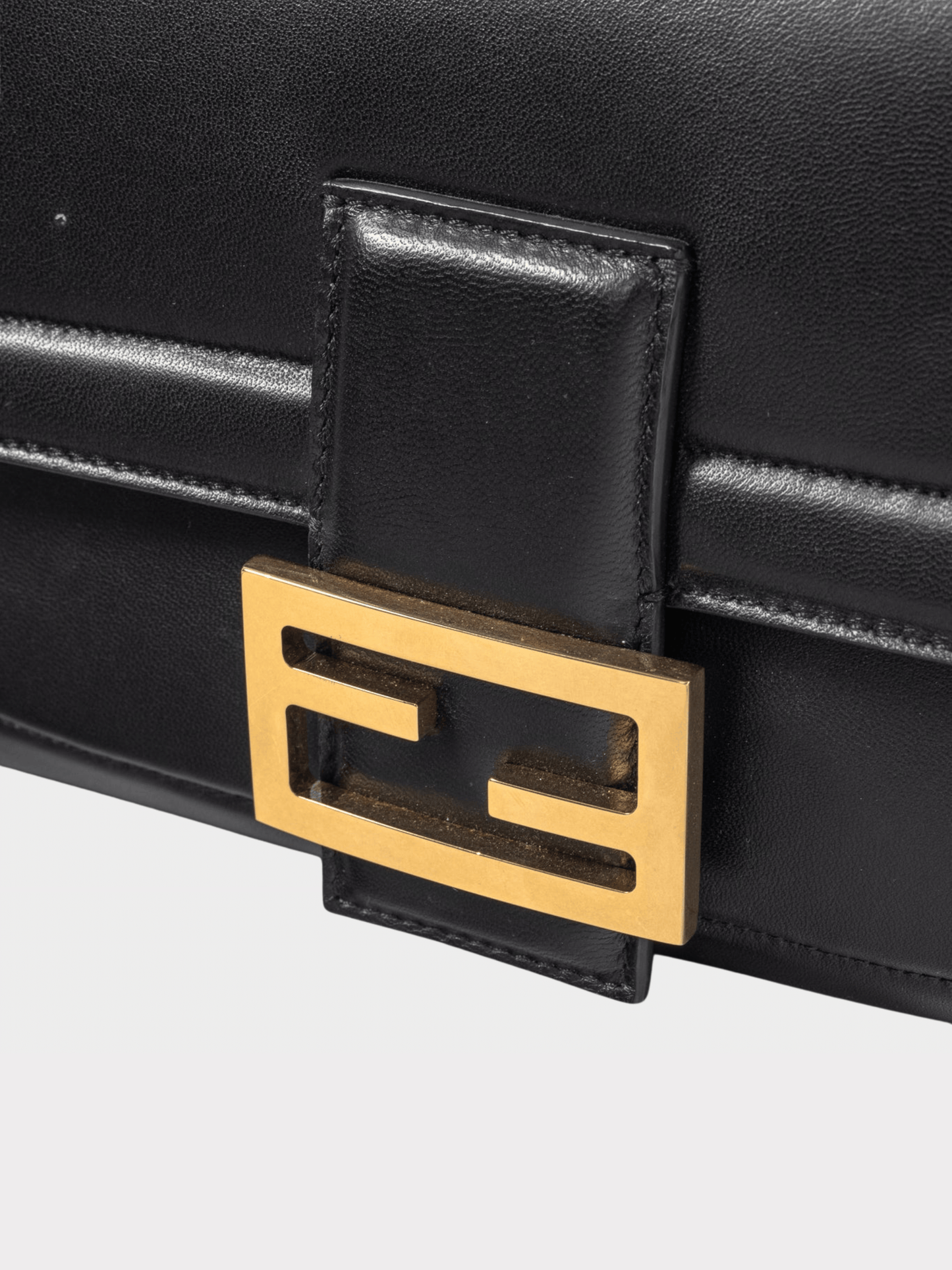 Fendi 2010s Black Baguette Nappa Leather FF Flap Bag