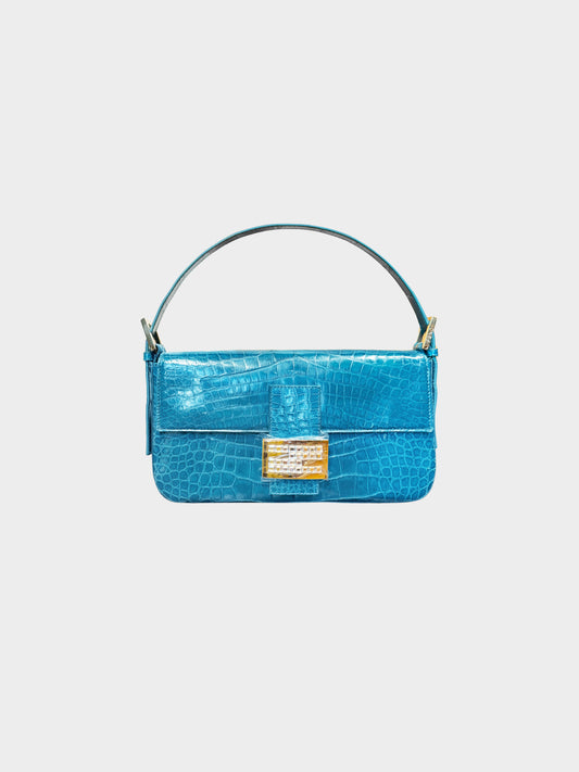 Fendi 2006 Blue Crocodile Leather Baguette