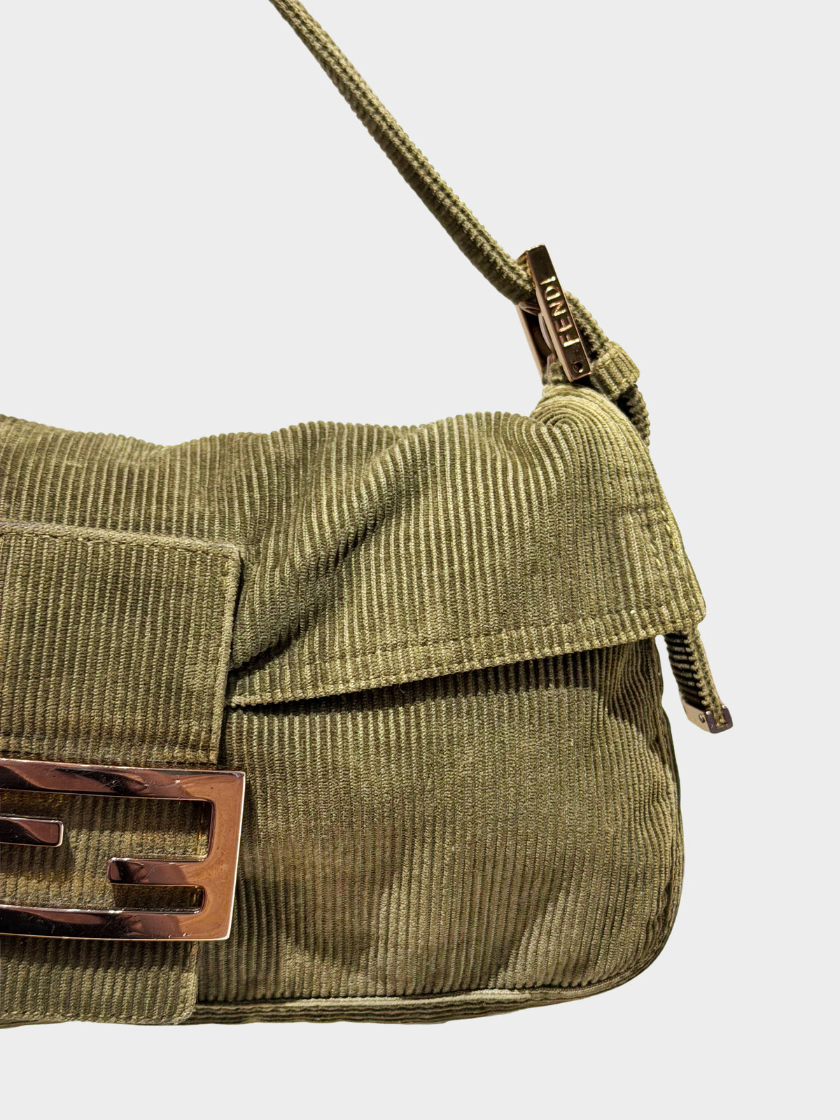 Fendi 2000s Olive Green Corduroy Baguette