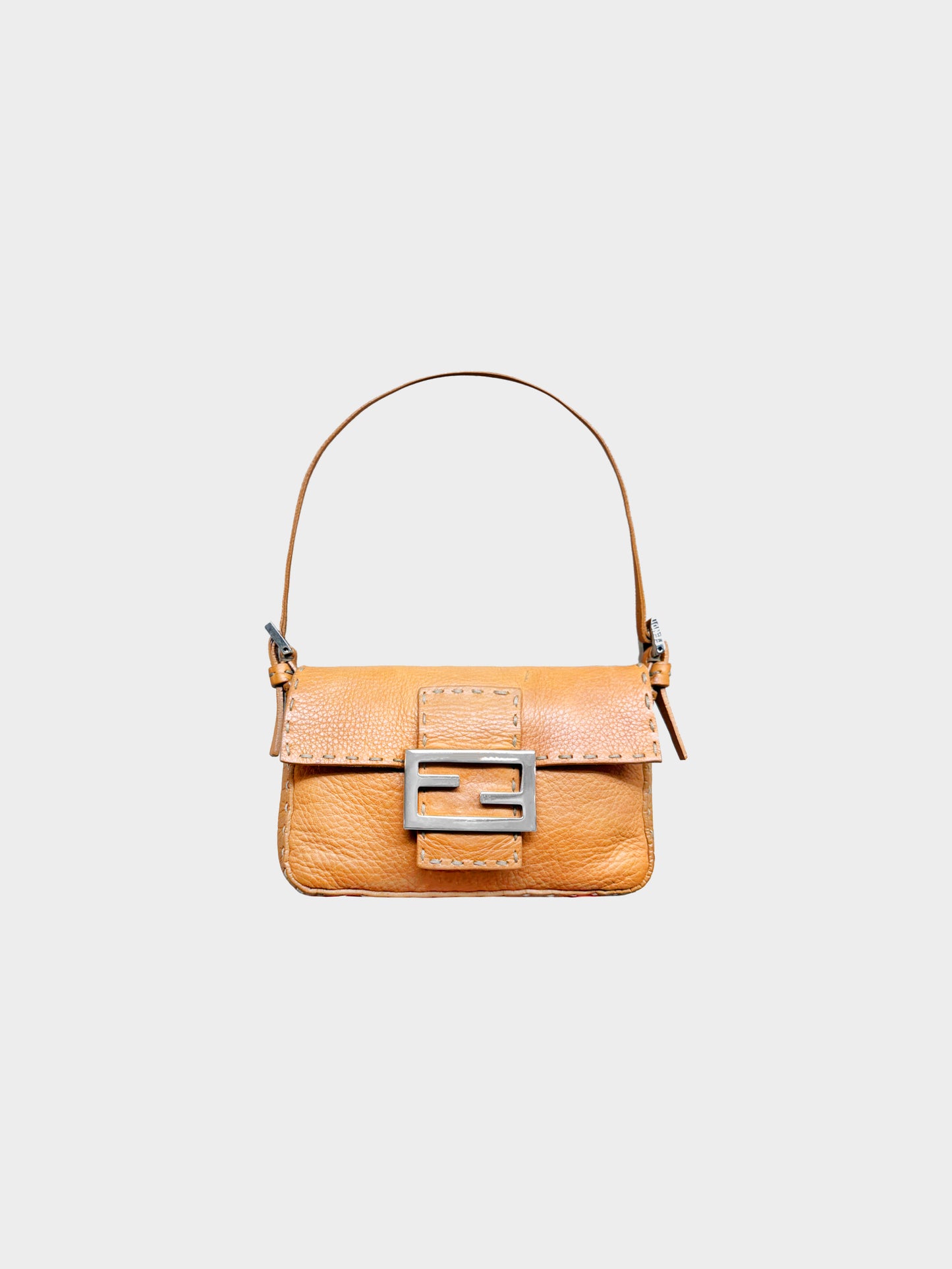 Fendi Early 2000s Brown Leather Selleria Mini Baguette Bag