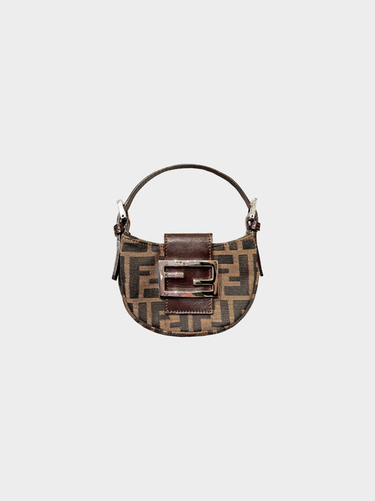 Fendi 2000s Brown Zucca Print Canvas and Leather Mini Croissant Bag
