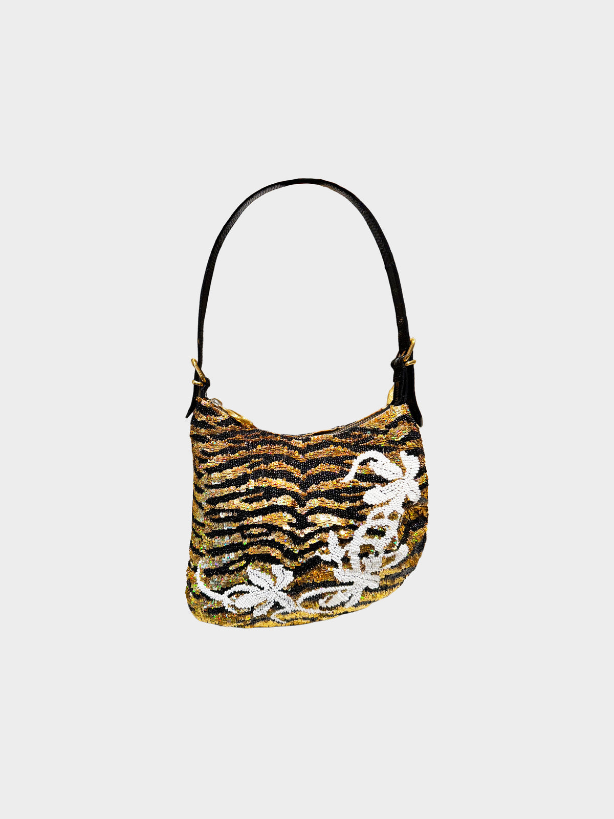 Fendi 2003 Floral and Animal Print Sequin and Beads Oyster Bag