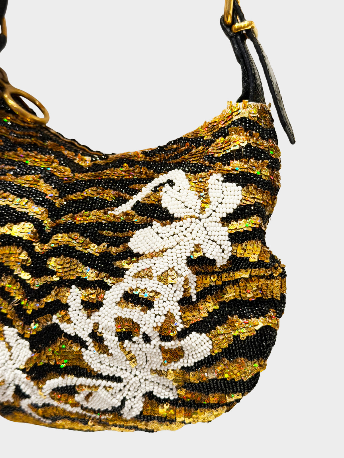 Fendi 2003 Floral and Animal Print Sequin and Beads Oyster Bag