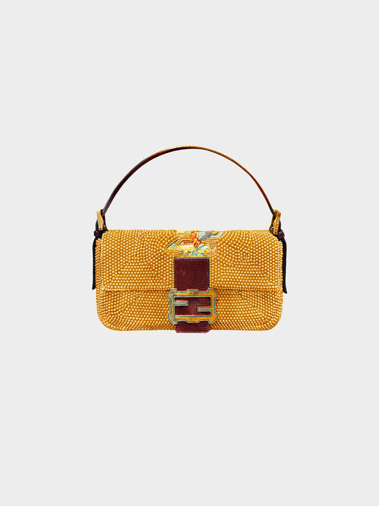 Fendi 2000s Gold Beaded Anniversary Pearl Baguette with Squirrel Motif