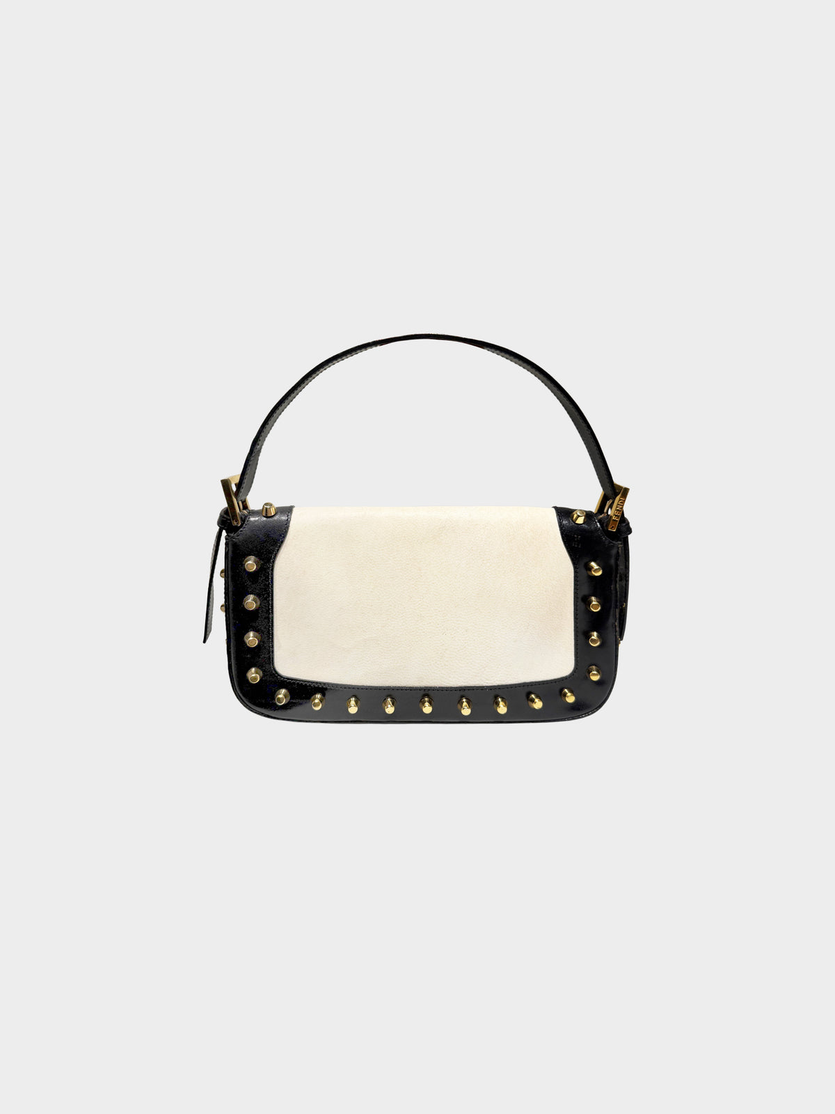 Fendi 2000s Black and White Leather Metal Studded Baguette