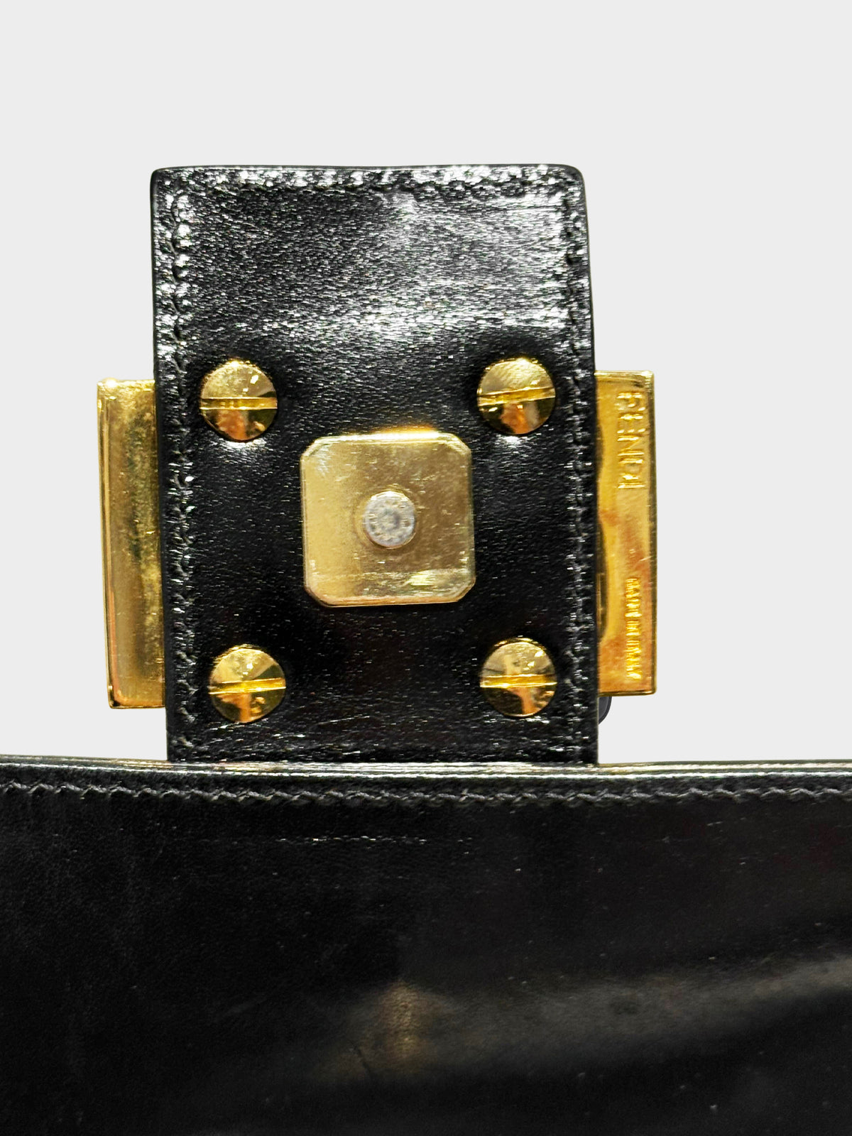 Fendi 2000s Black and White Leather Metal Studded Baguette