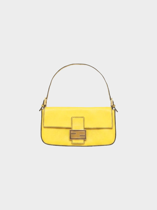 Fendi 2013 Yellow Leather Enameled FF Logo Baguette