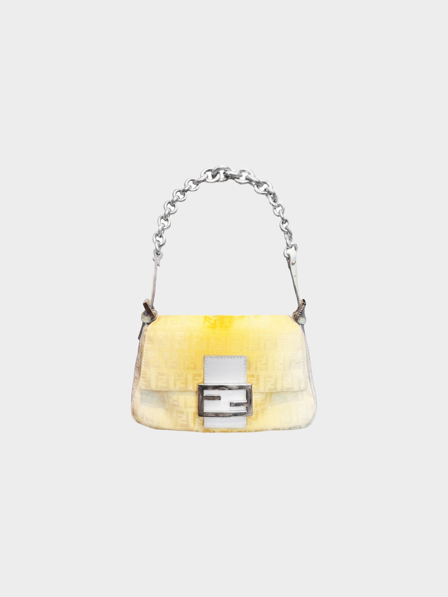 Fendi 2010s Gradient Yellow Zucchino Mini Mamma Baguette Chain Bag
