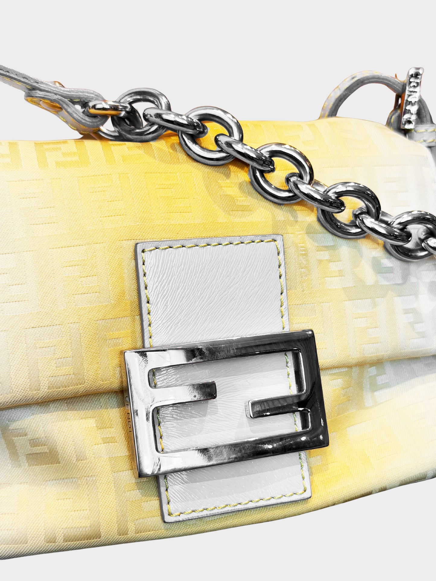 Fendi 2010s Gradient Yellow Zucchino Mini Mamma Baguette Chain Bag