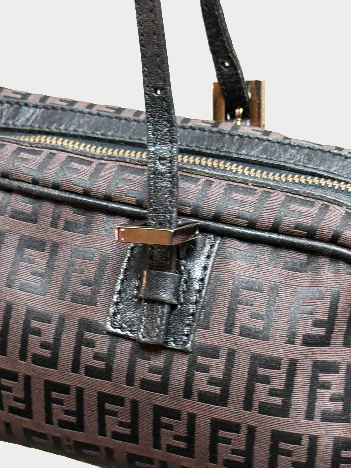 Fendi 2000s Brown Canvas and Leather Zucchino Bowler Bag
