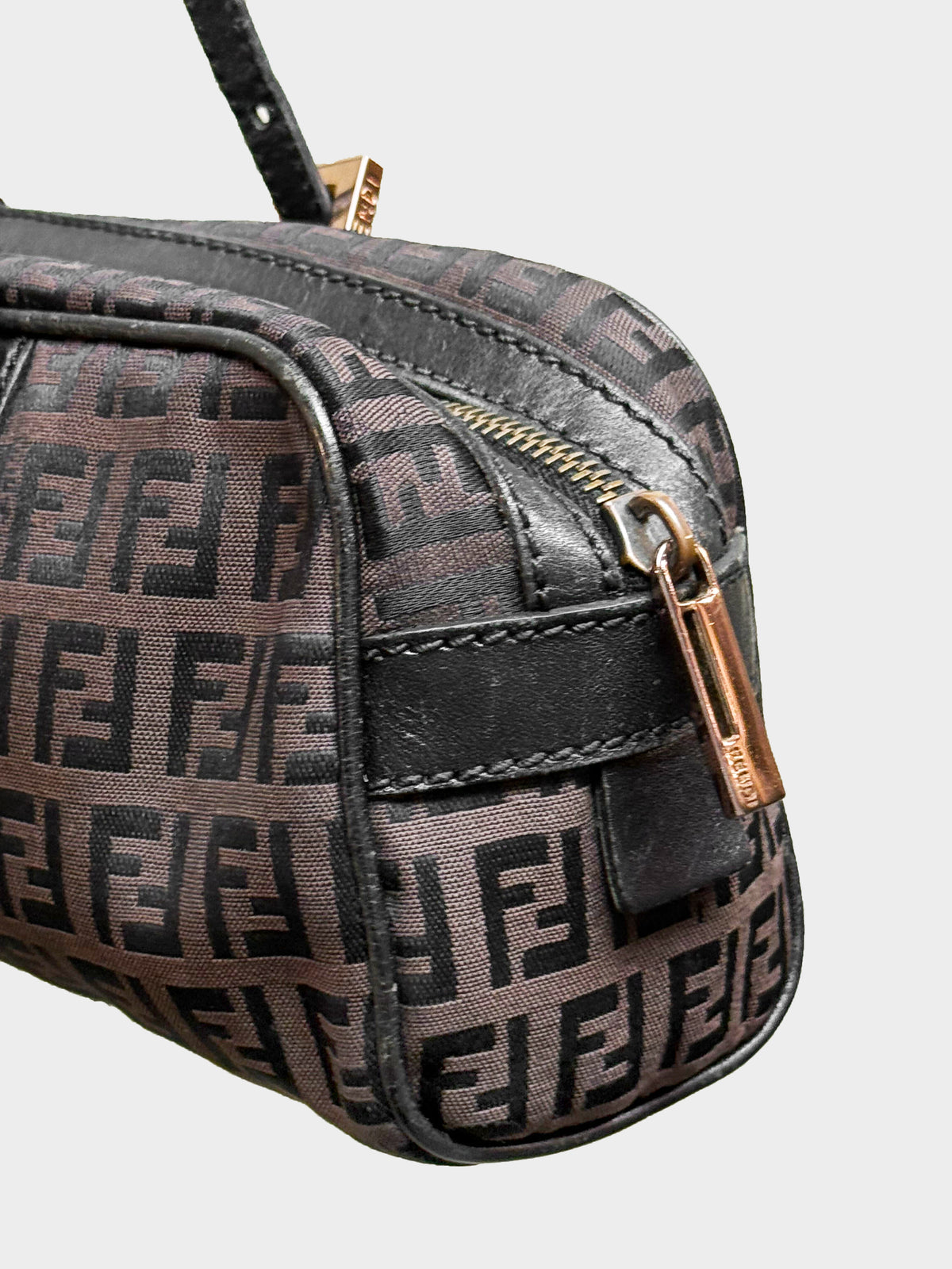 Fendi 2000s Brown Canvas and Leather Zucchino Bowler Bag