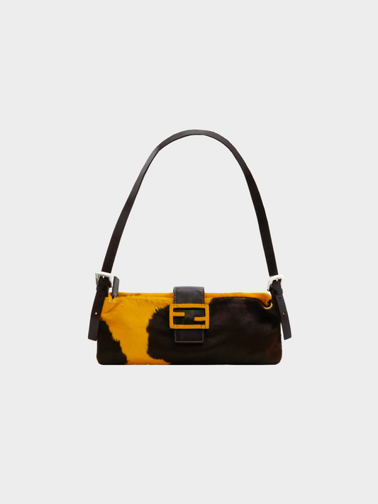 Fendi 2000s Cow Print Calfskin Crossbody Bag in Yellow & Brown