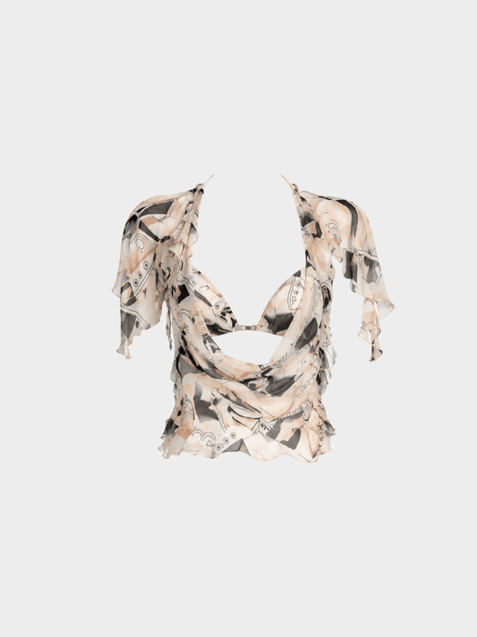 Fendi 2000s Silk Chiffon Ruffled Top with Matching Bra
