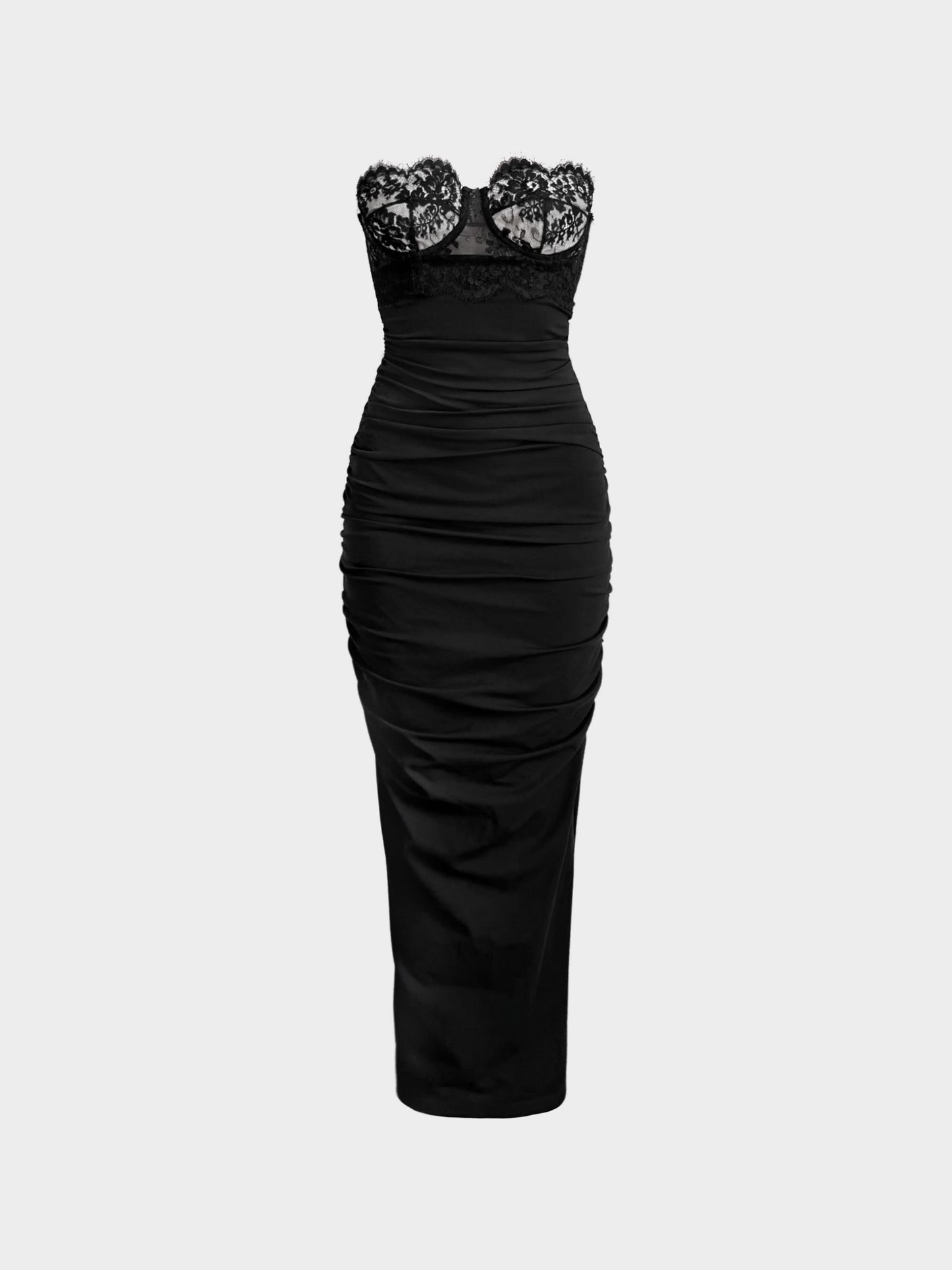 Dolce and Gabbana 2020s Black Viscose Lace-trimmed Bustier Long Dress