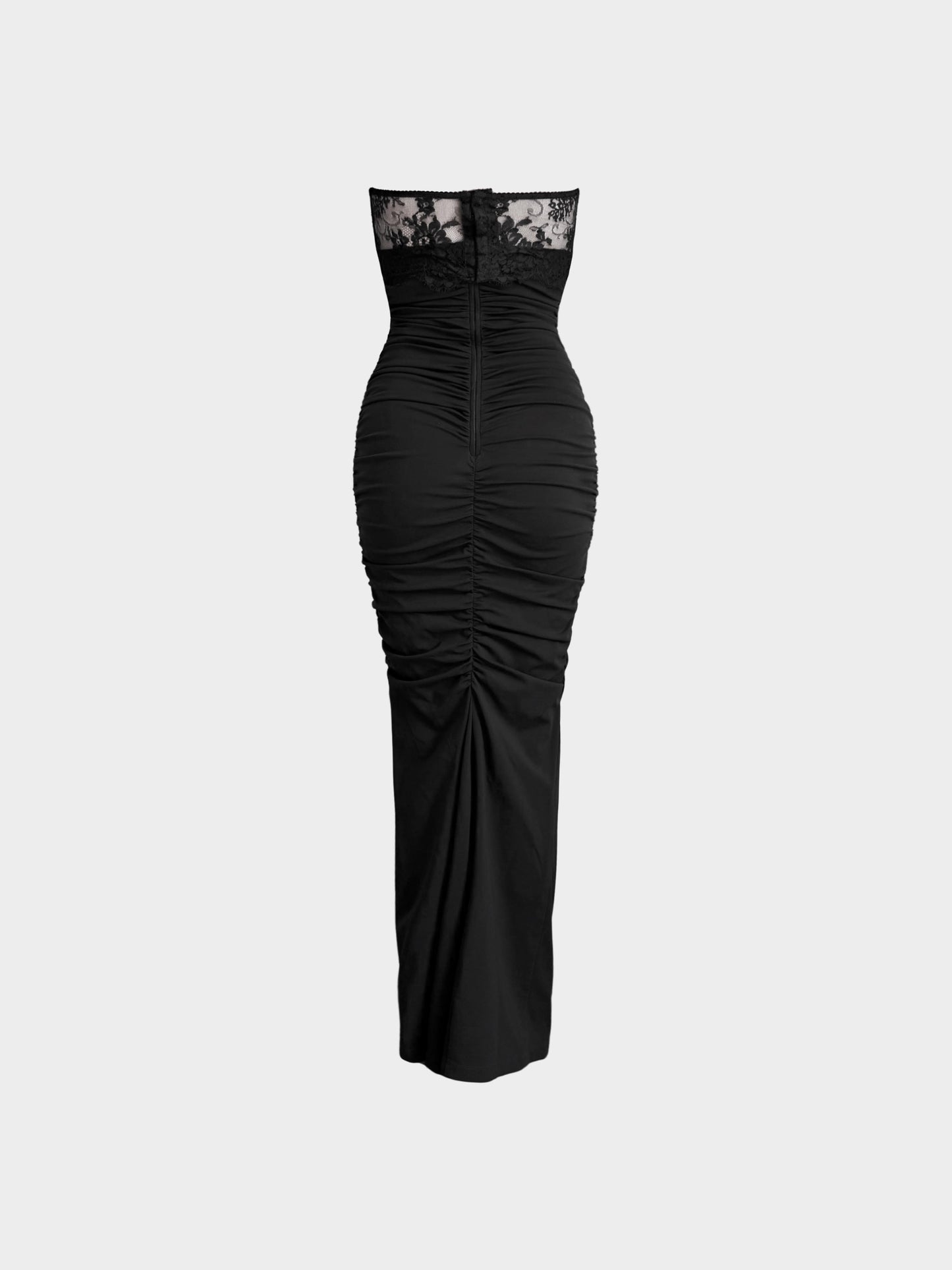 Dolce and Gabbana 2020s Black Viscose Lace-trimmed Bustier Long Dress