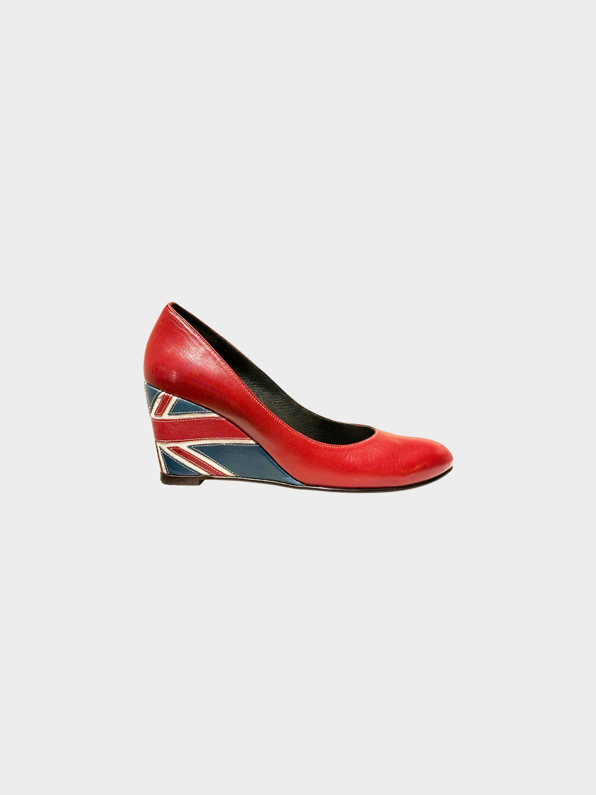 Katharine Hamnett 2000s Red Leather Union Jack Motif Wedge Pumps