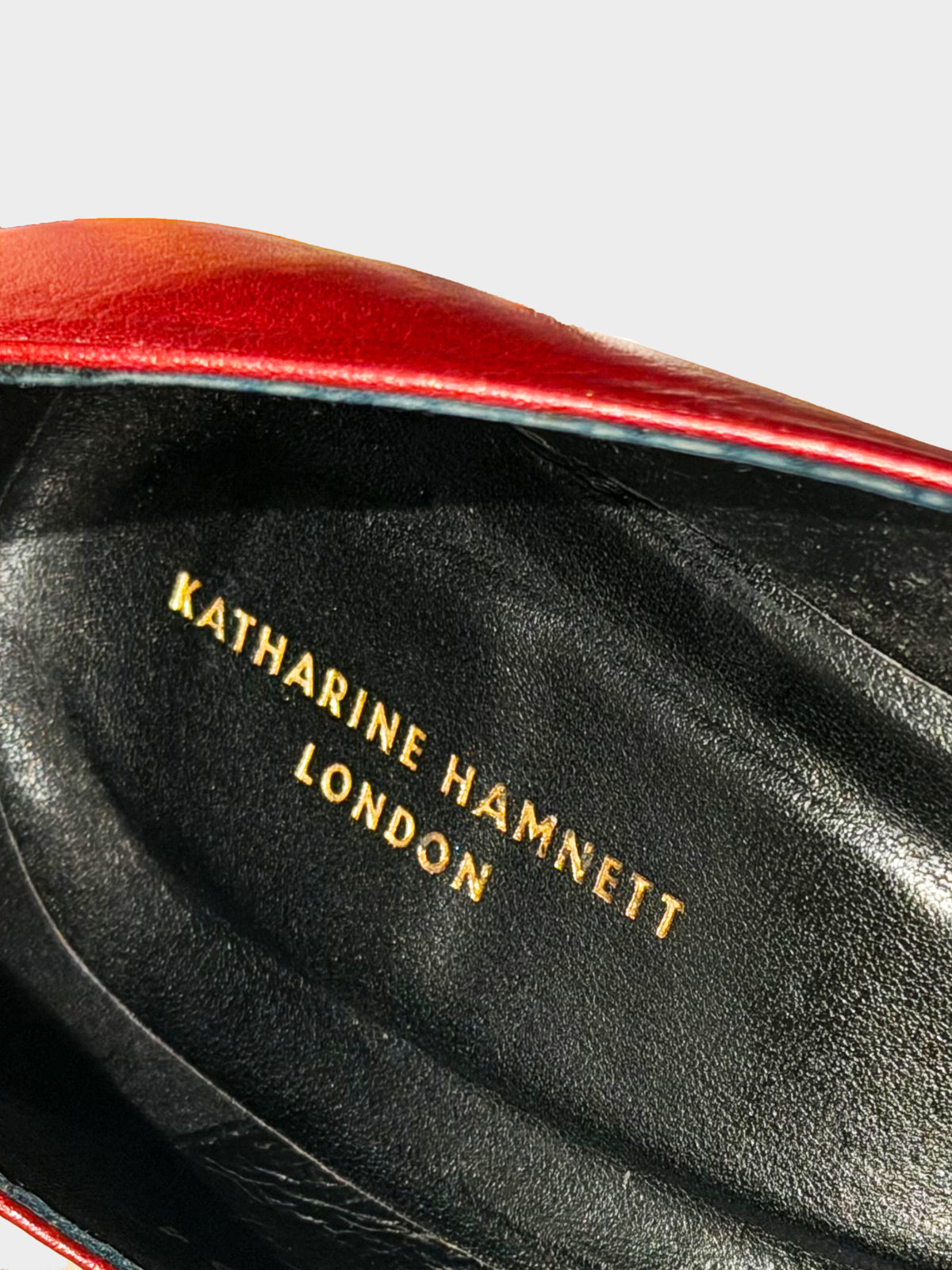 Katharine Hamnett 2000s Red Leather Union Jack Motif Wedge Pumps