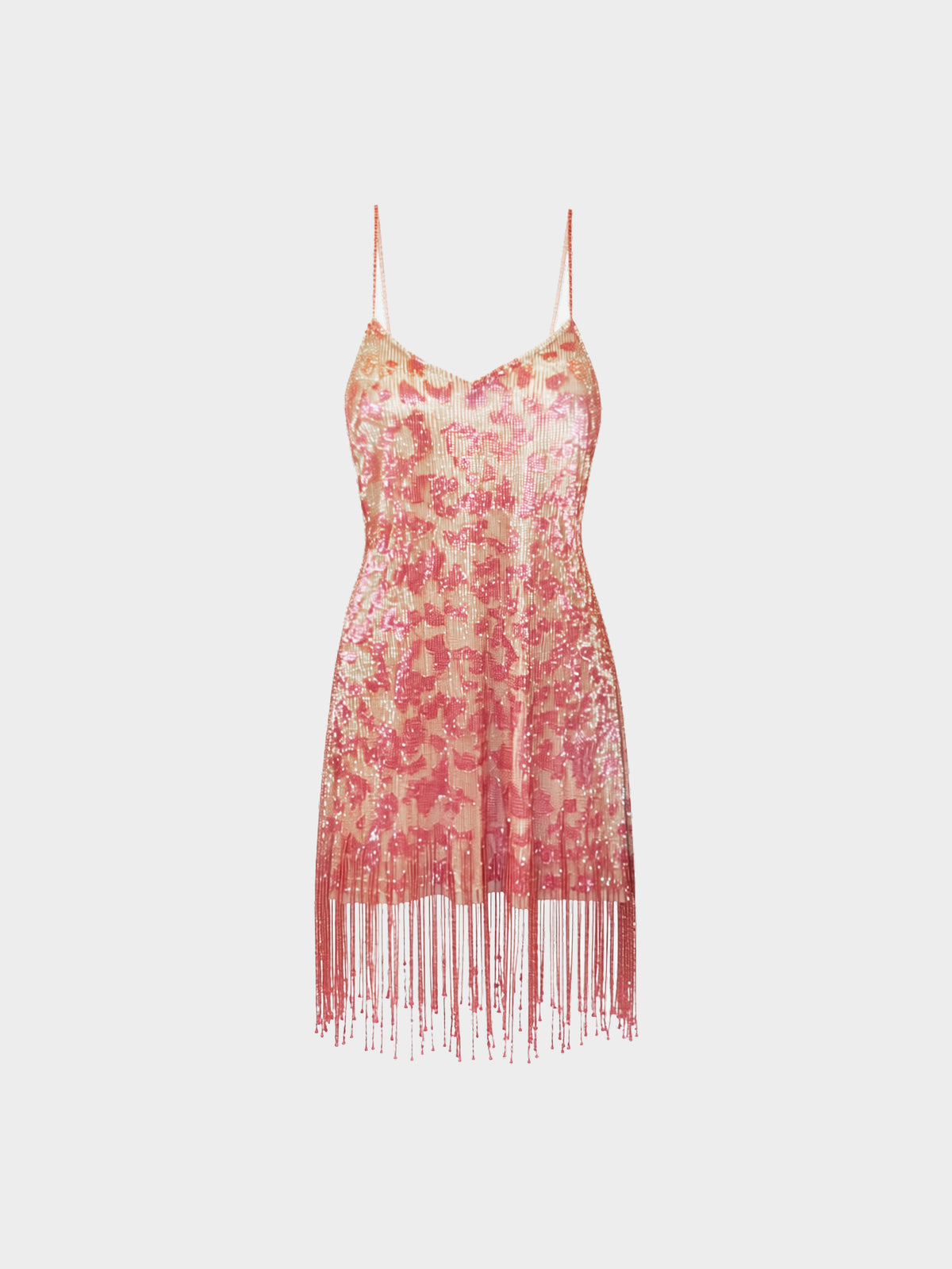 Blumarine 2000s Pink and Beige Beaded Fringe Dress
