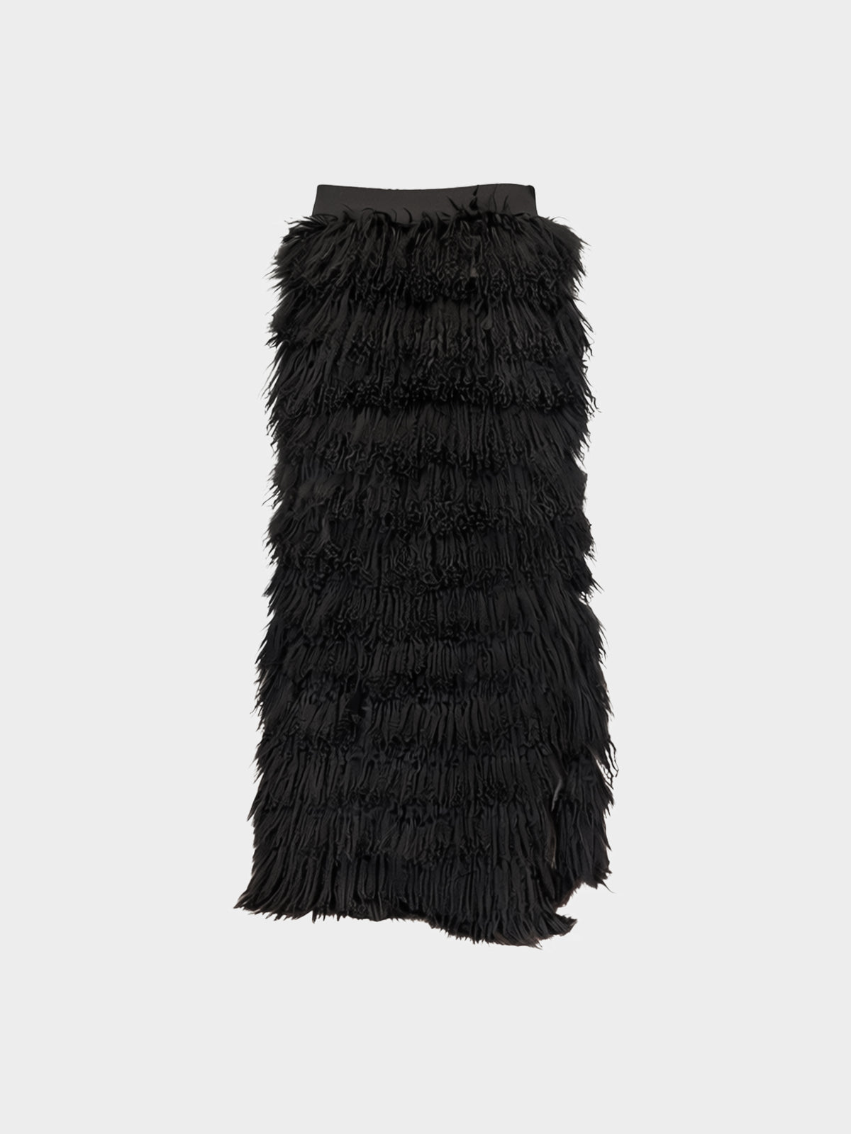 Dolce and Gabbana FW 1999 Runway Black Mongolian Lamb Tiered Fur Maxi Skirt
