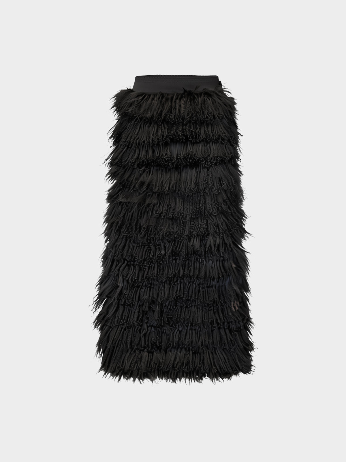 Dolce and Gabbana FW 1999 Runway Black Mongolian Lamb Tiered Fur Maxi Skirt