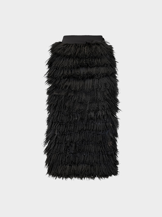 Dolce and Gabbana FW 1999 Runway Black Mongolian Lamb Tiered Fur Maxi Skirt