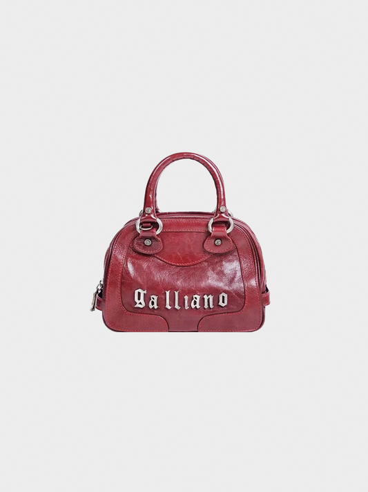 John Galliano 1990s Burgundy Mini Leather Bag
