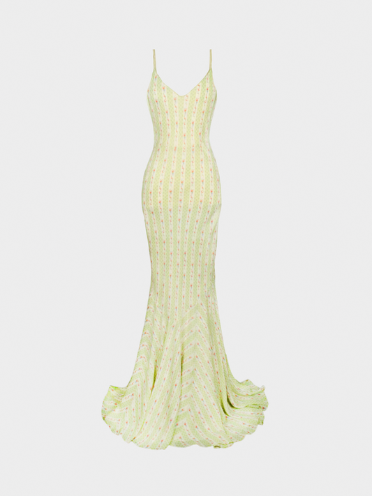 John Galliano SS 2004 Green Floral Silk Dress Gown
