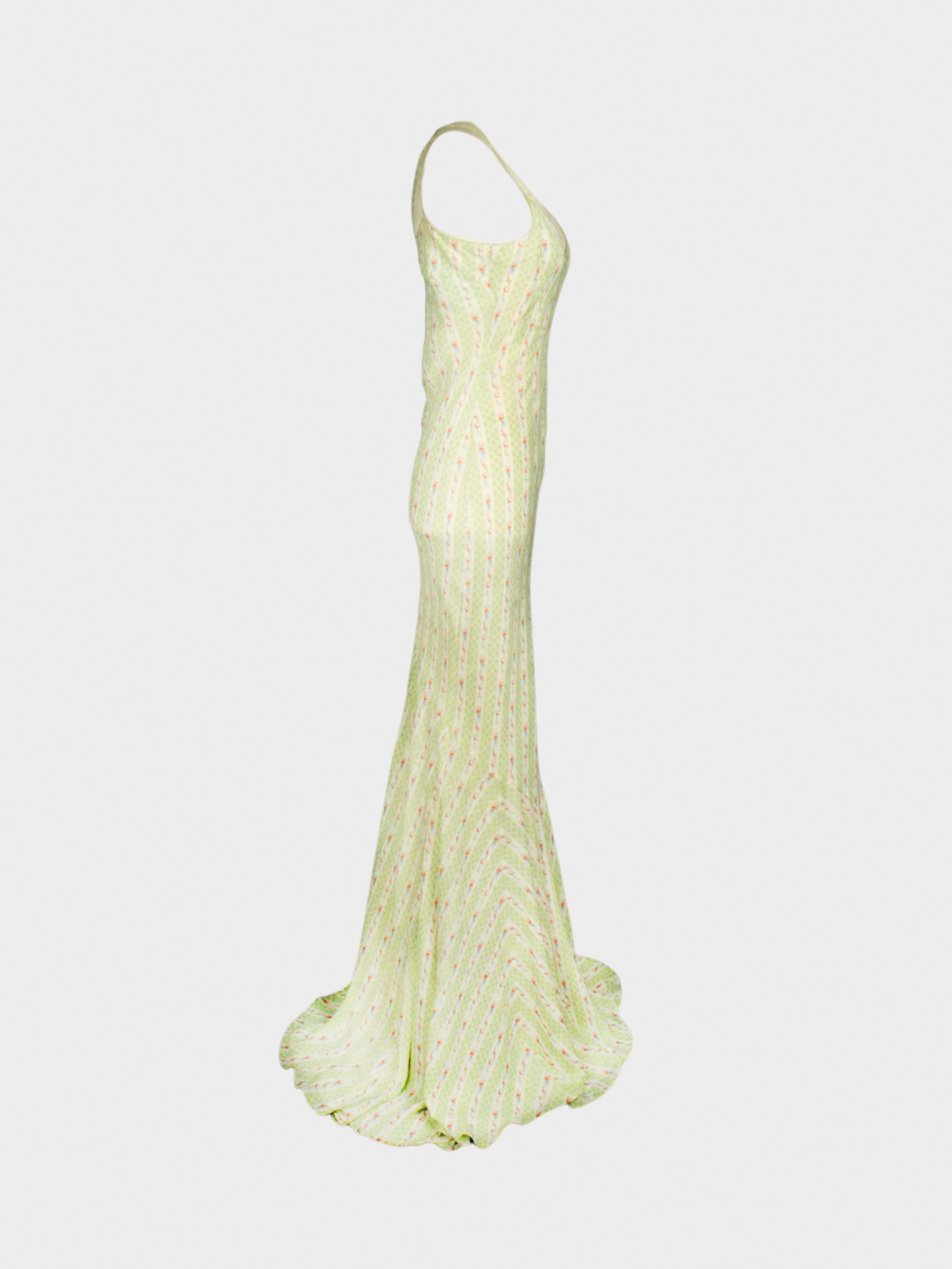 John Galliano SS 2004 Green Floral Silk Dress Gown