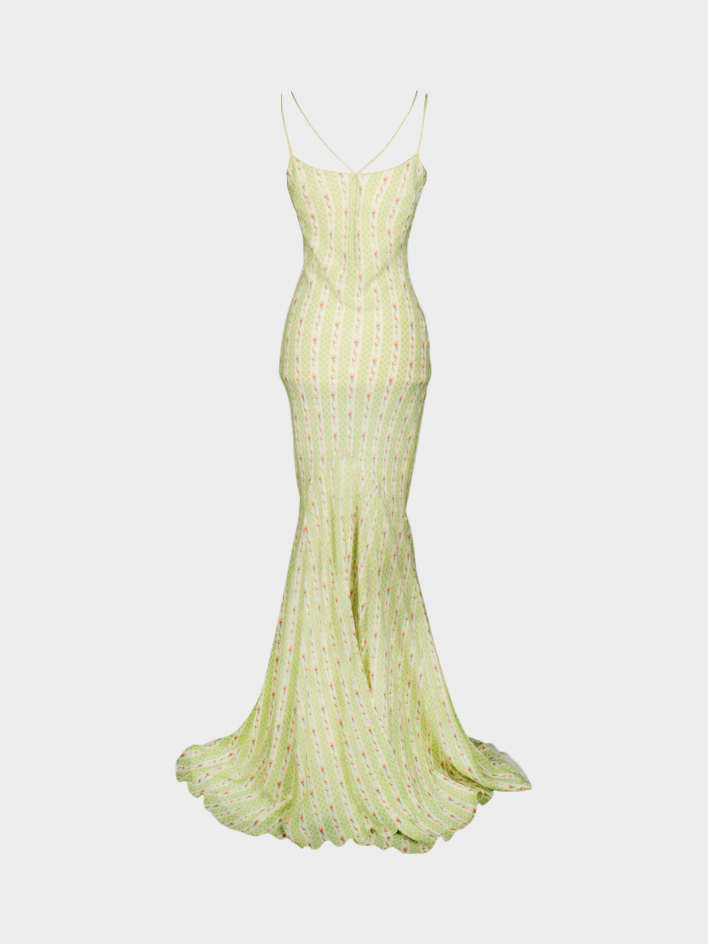 John Galliano SS 2004 Green Floral Silk Dress Gown