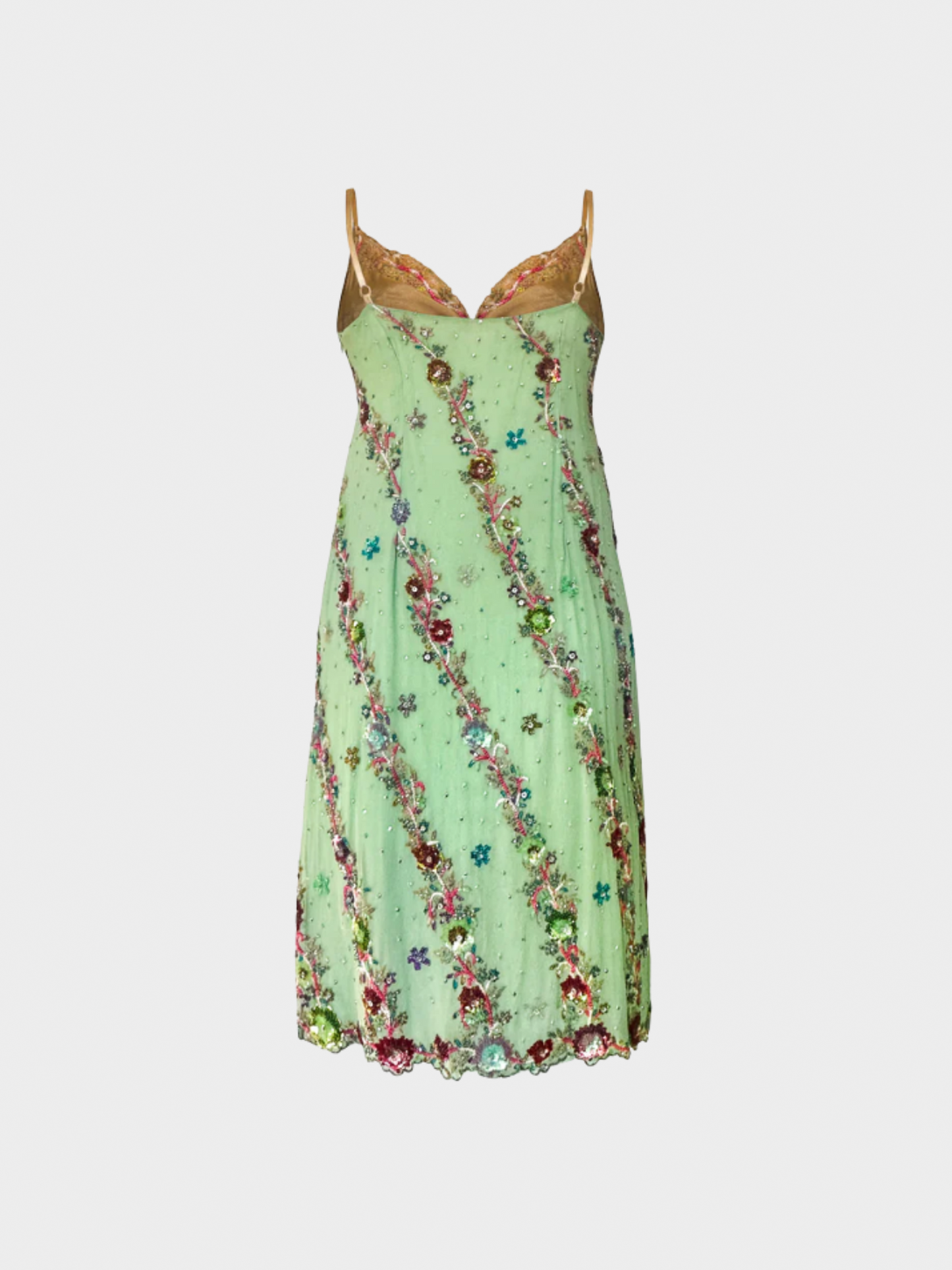 John Galliano SS 2005 Green Floral Embroidered Dress