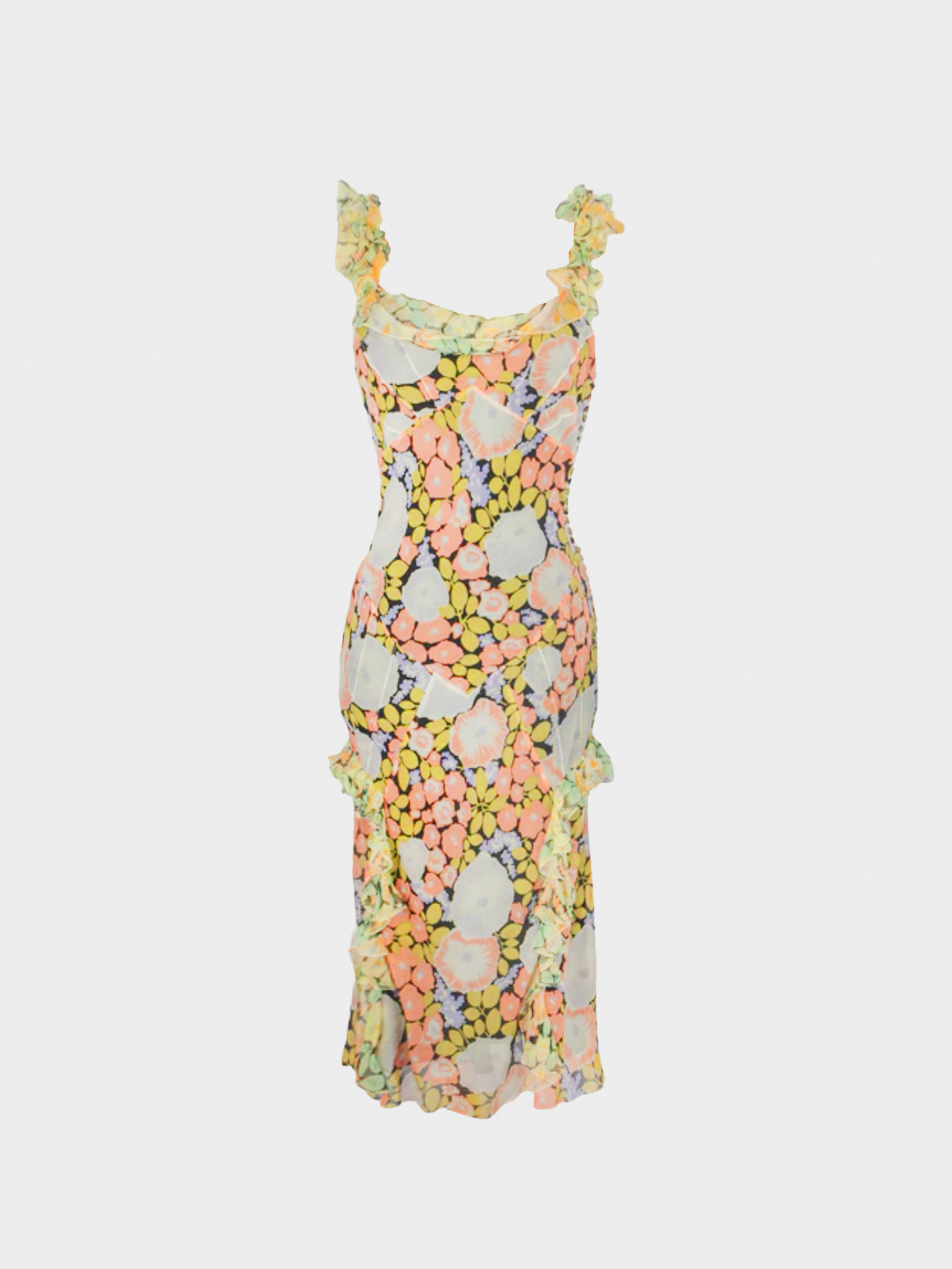 John Galliano 1990s Floral Multicoloured Silk Dress