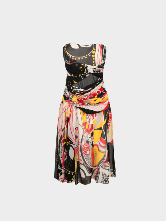 John Galliano Resort 2009 Multicoloured Silk Bustier Dress