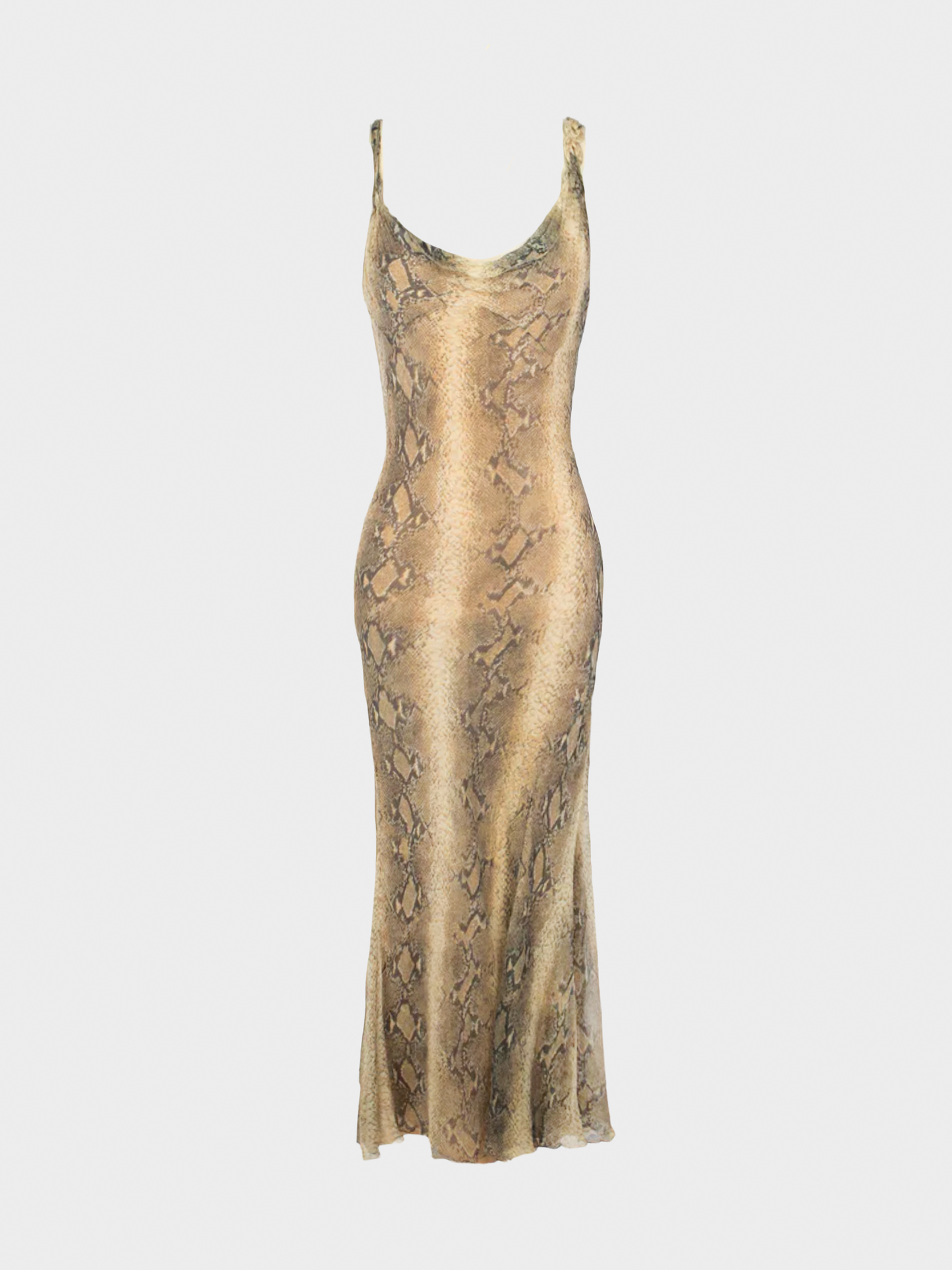 John Galliano 2000s Brown Python Printed Silk Maxi Dress