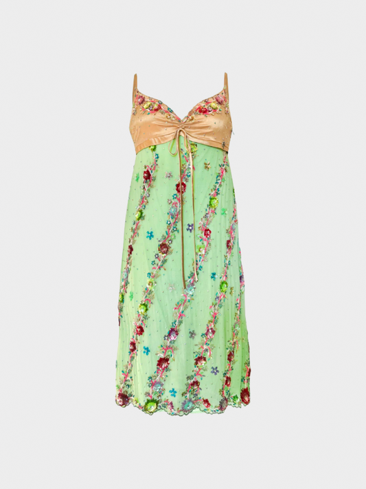 John Galliano SS 2005 Green Floral Embroidered Dress