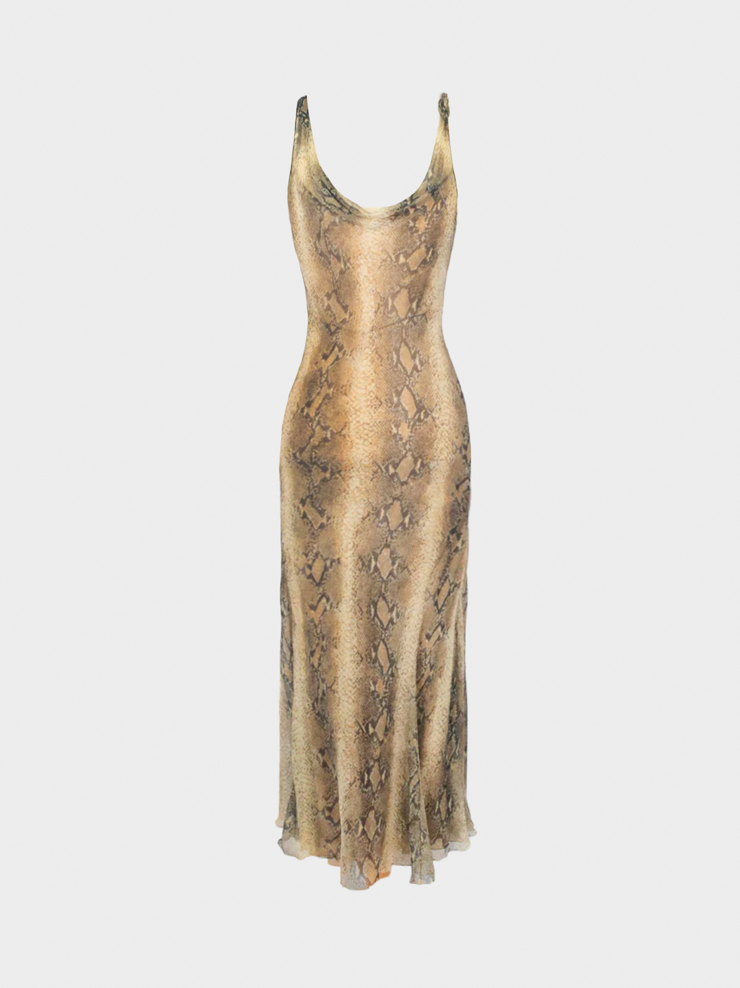 John Galliano 2000s Brown Python Printed Silk Maxi Dress