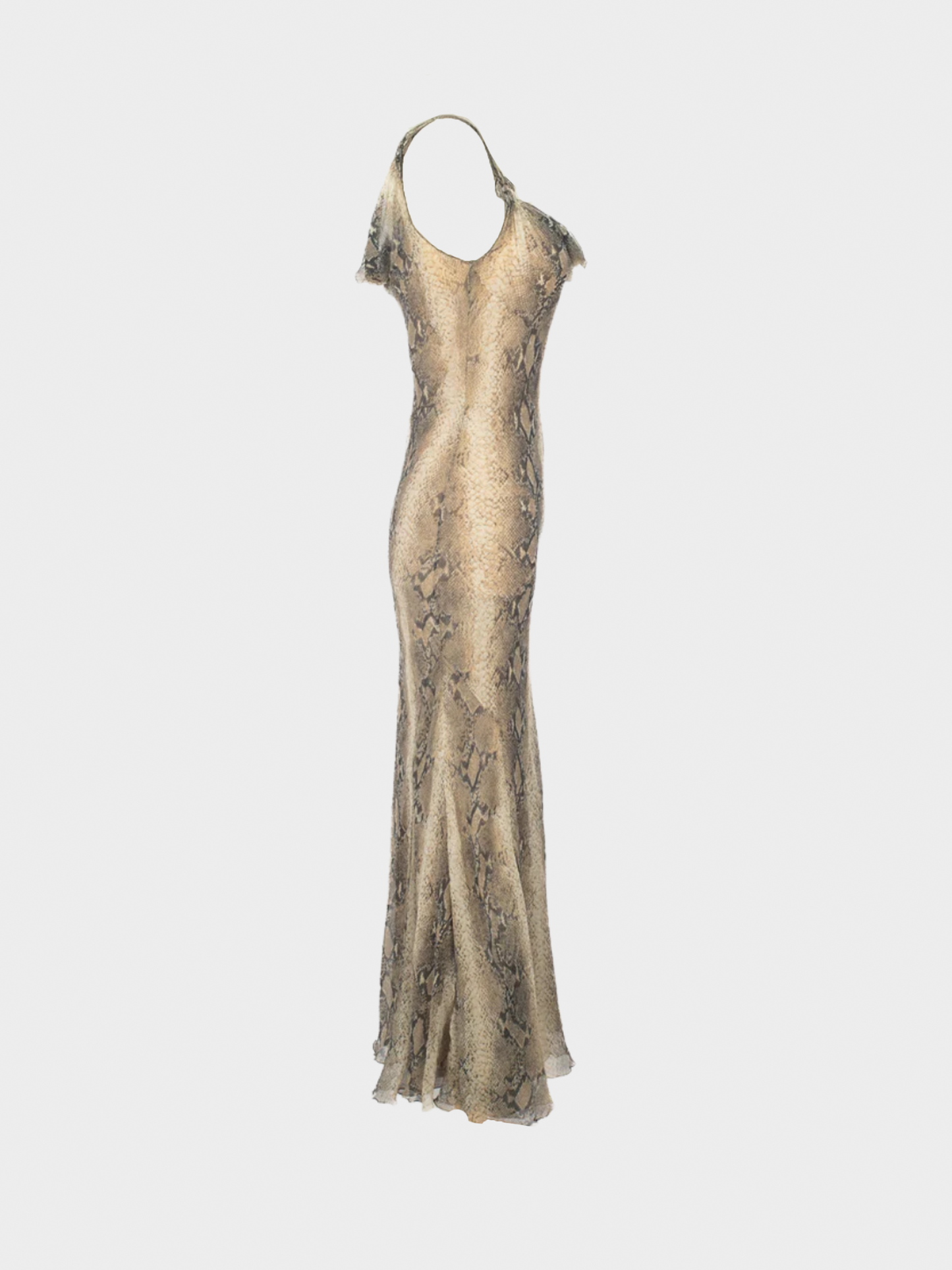 John Galliano 2000s Brown Python Printed Silk Maxi Dress