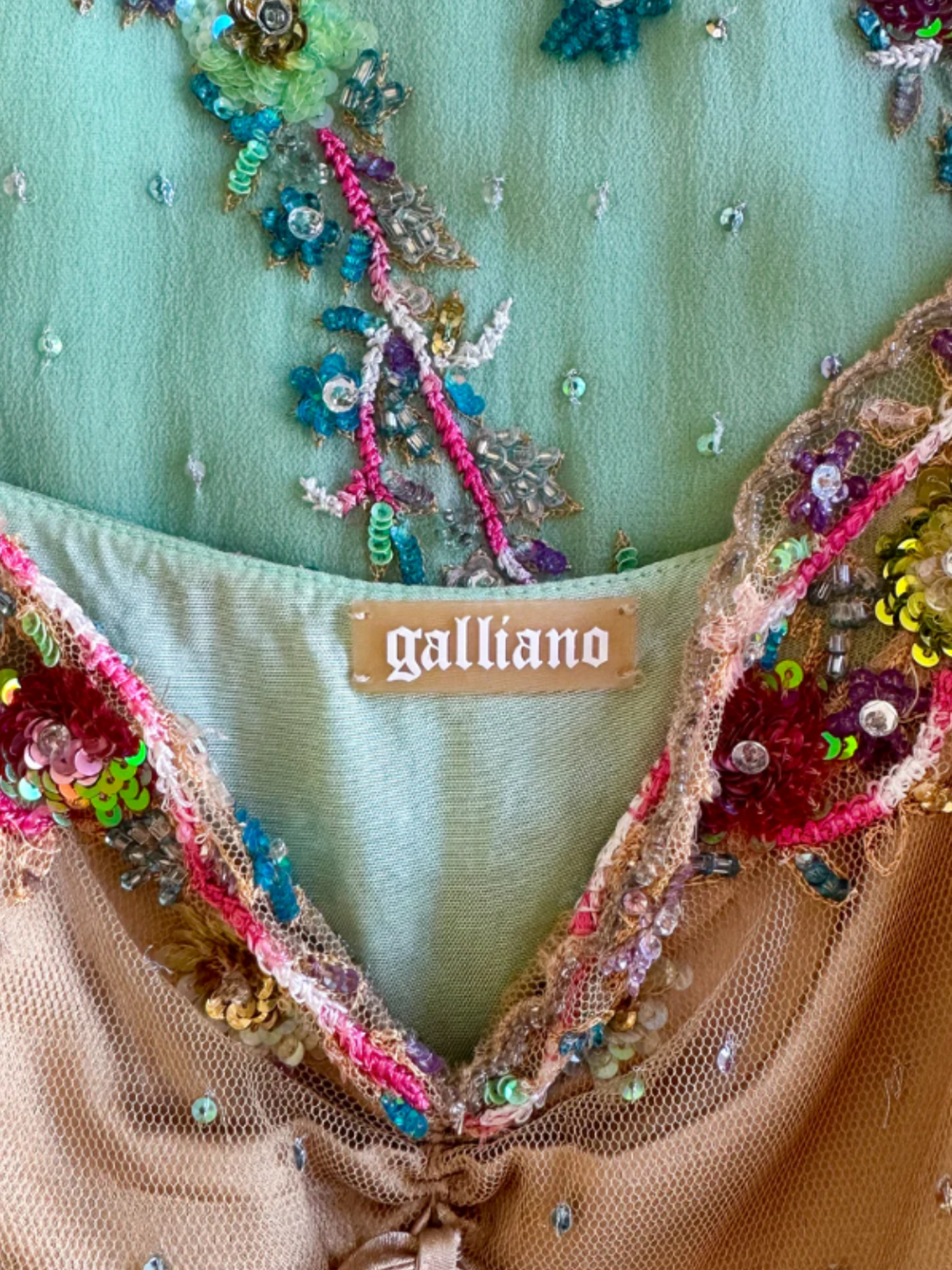 John Galliano SS 2005 Green Floral Embroidered Dress