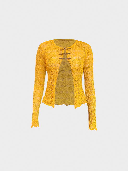 Christian Dior 2000s Yellow Lace Cardigan Top