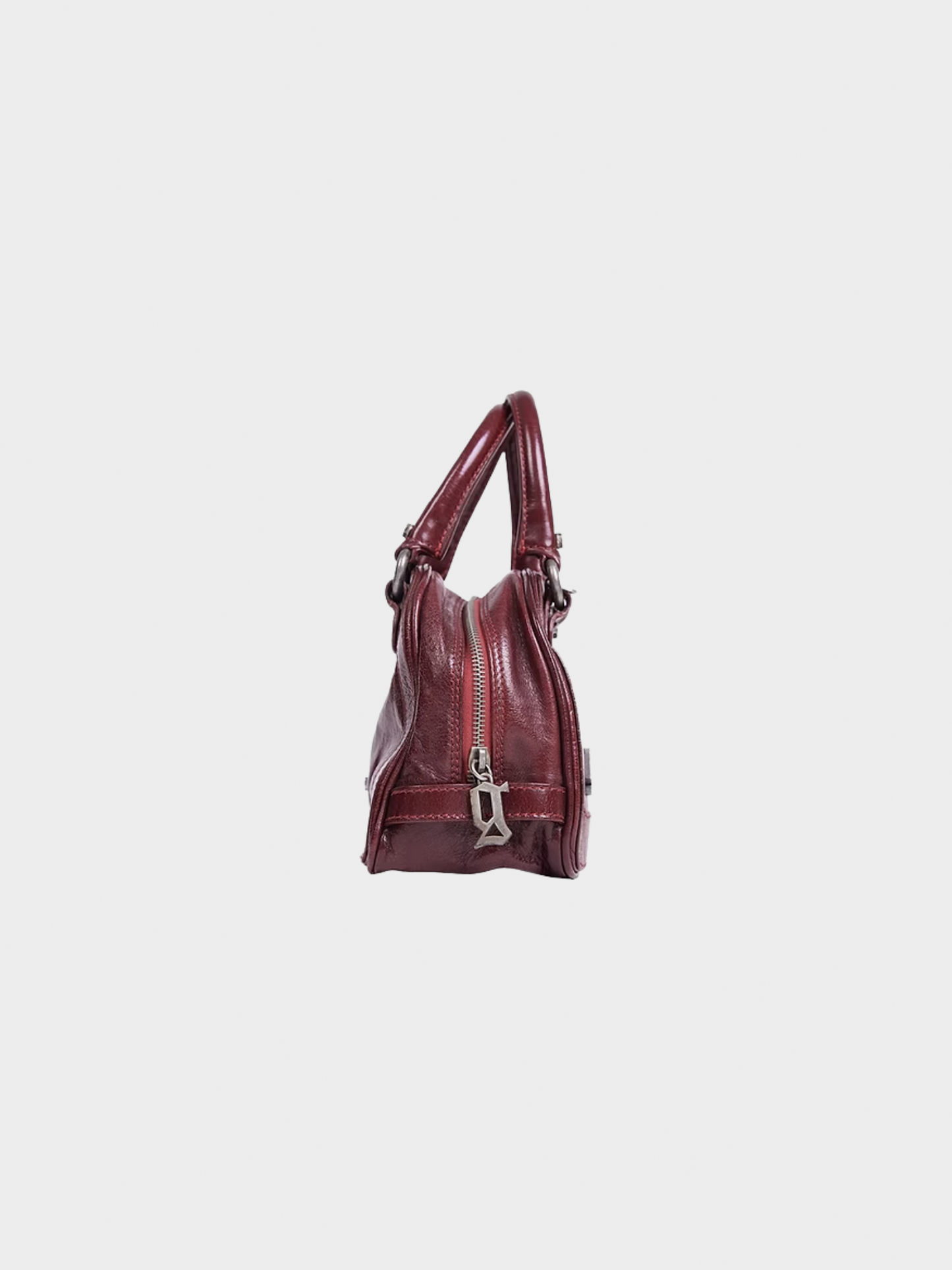 John Galliano 1990s Burgundy Mini Leather Bag