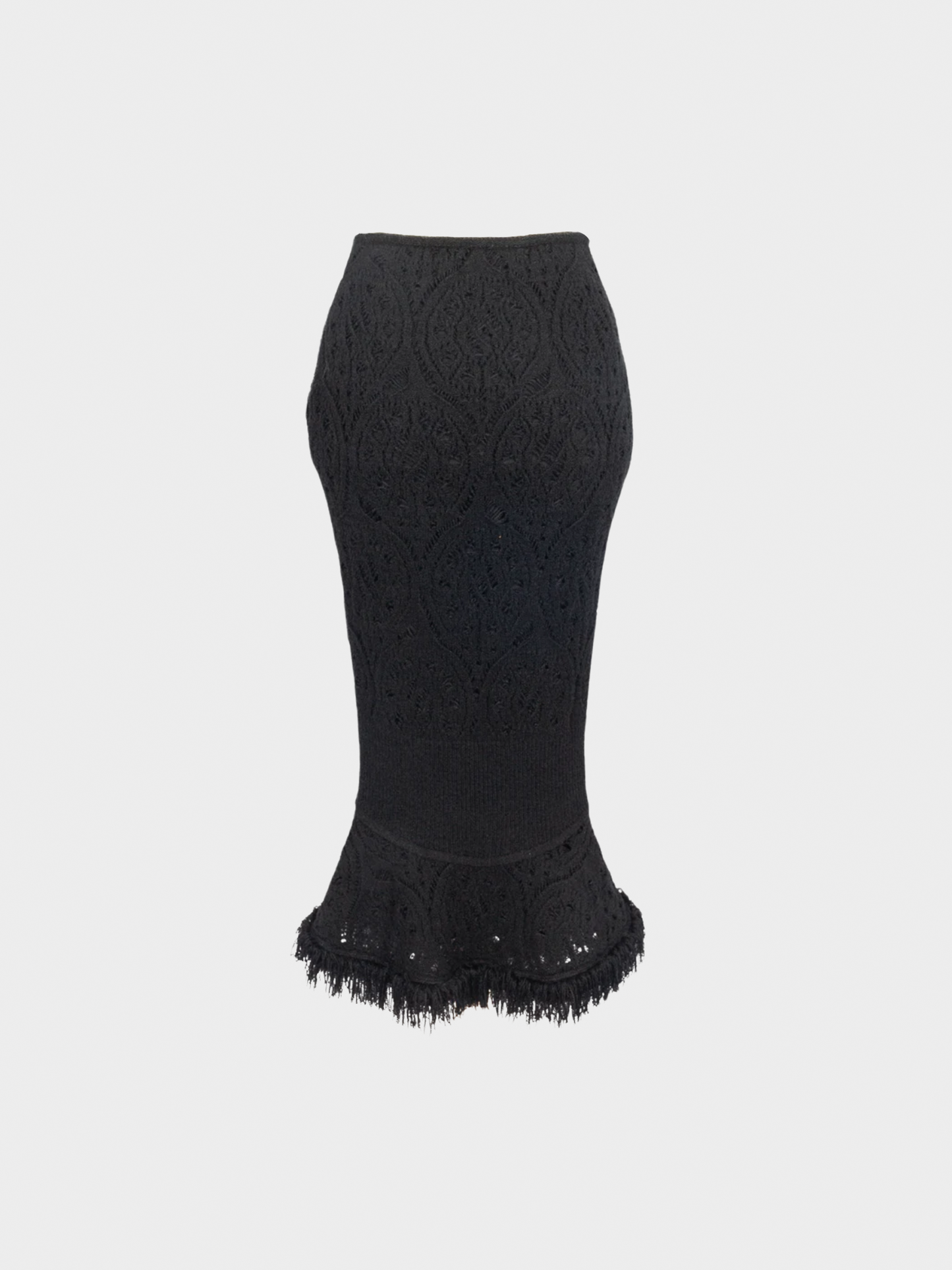 John Galliano 1998 Black Wool Openwork Midi Skirt