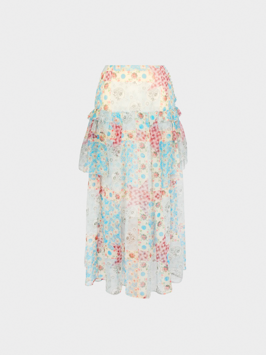 John Galliano 2002 Floral Silk Maxi Skirt