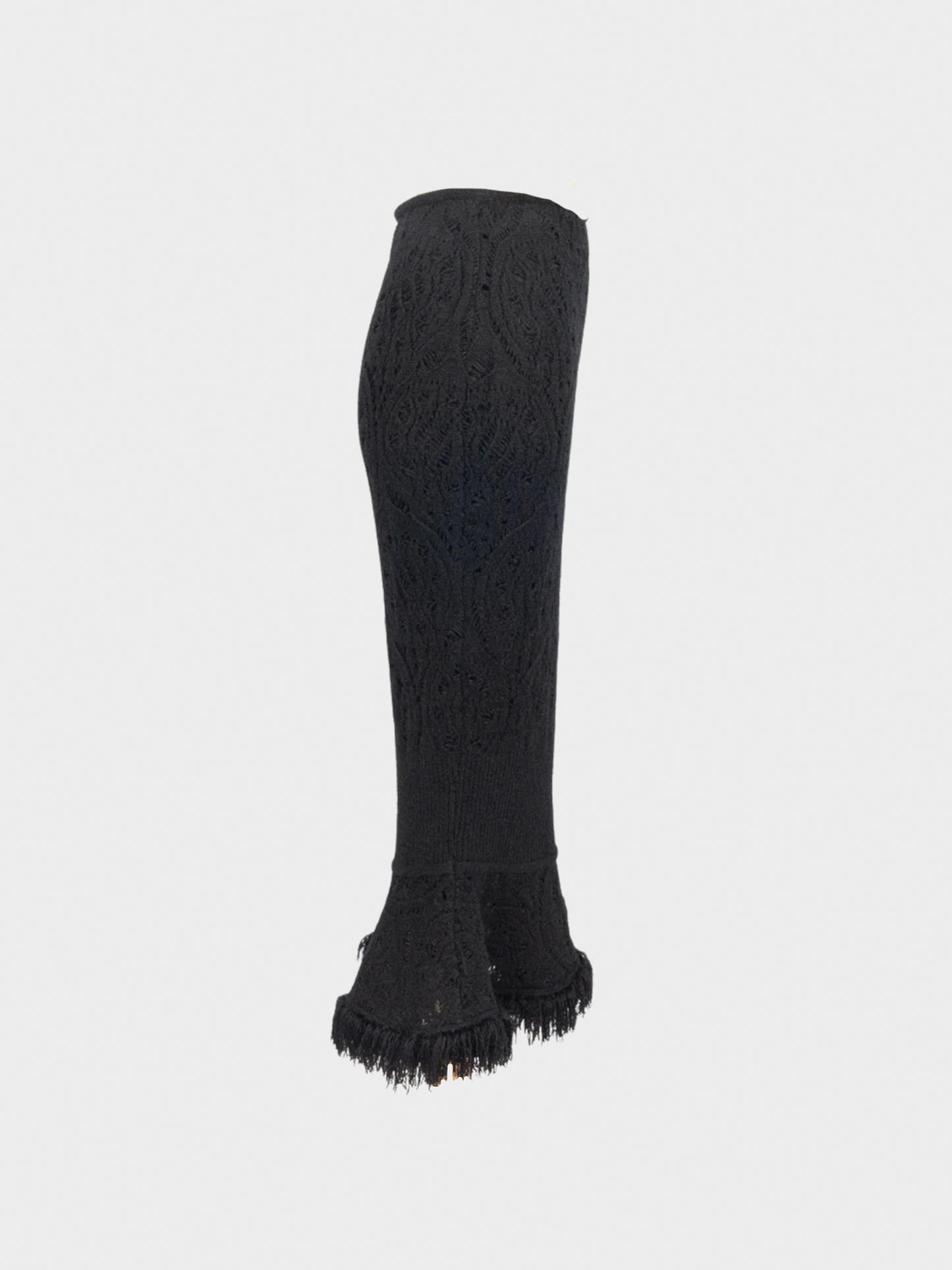 John Galliano 1998 Black Wool Openwork Midi Skirt