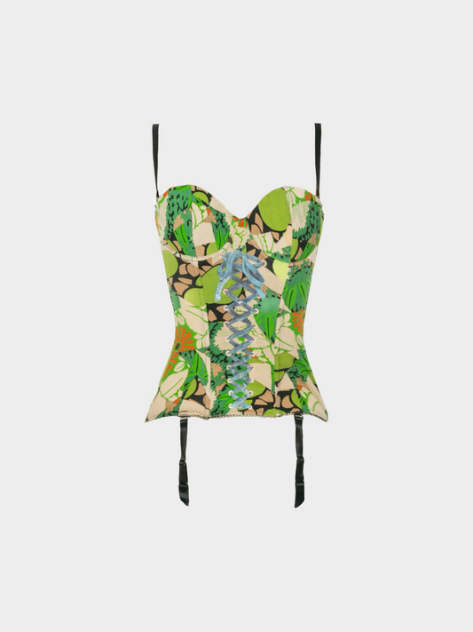 John Galliano FW 2005 Green Floral Bustier Top