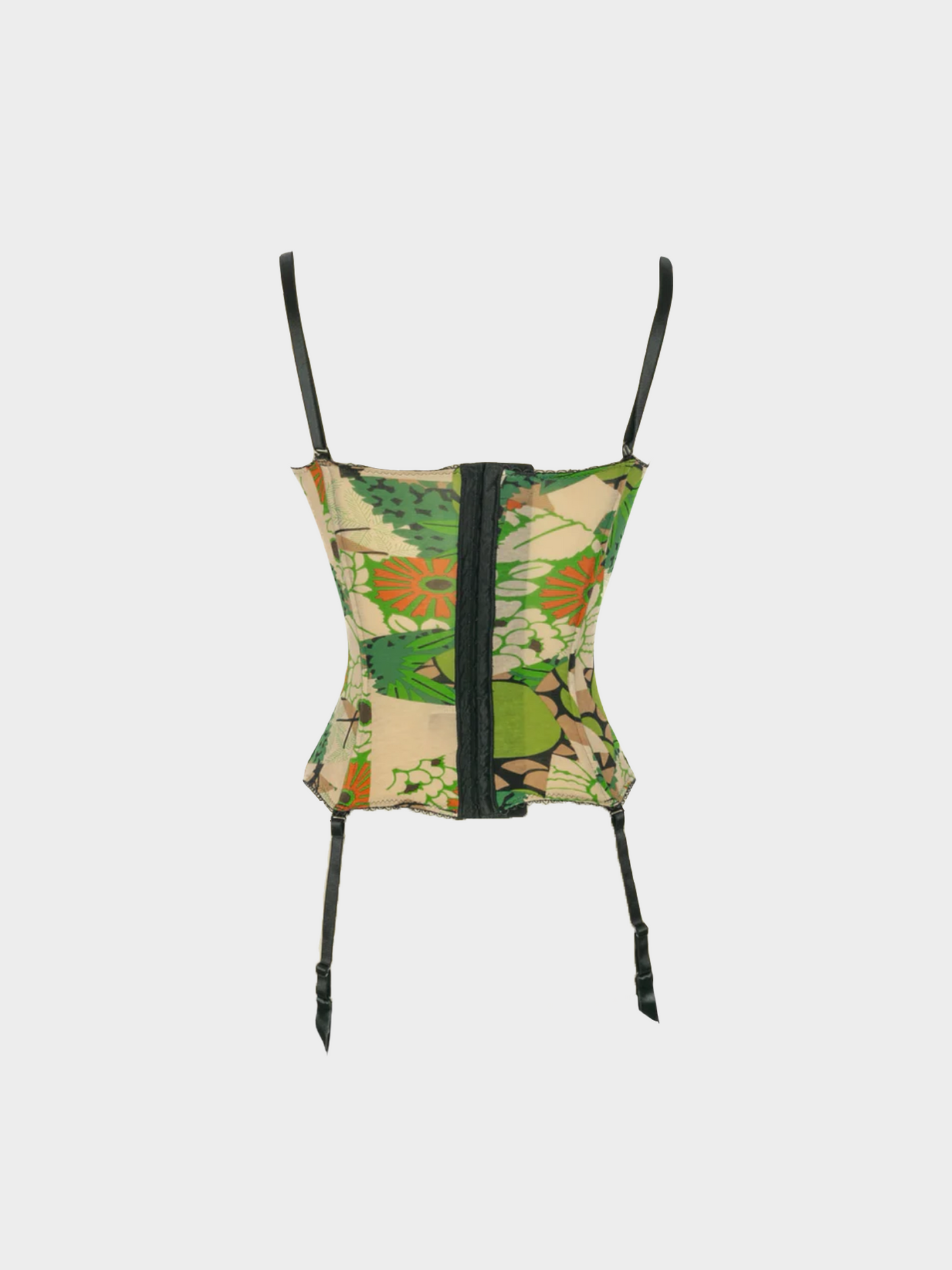 John Galliano FW 2005 Green Floral Bustier Top