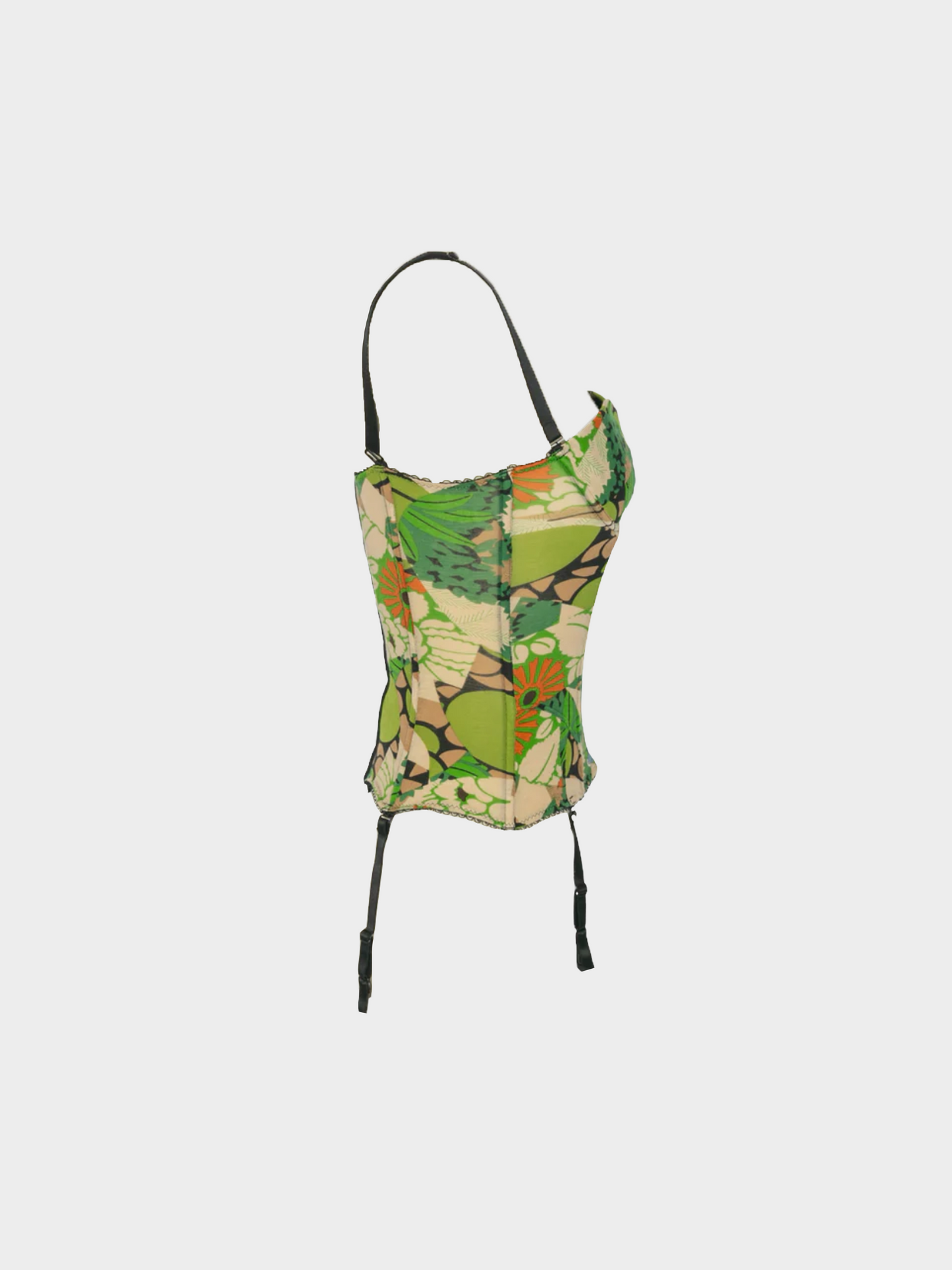 John Galliano FW 2005 Green Floral Bustier Top